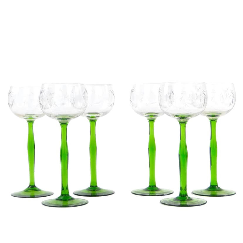 Green and Clear Crystal Wine Glasses, VEB Glaswerk Olbernhau, East Germany, 1970s