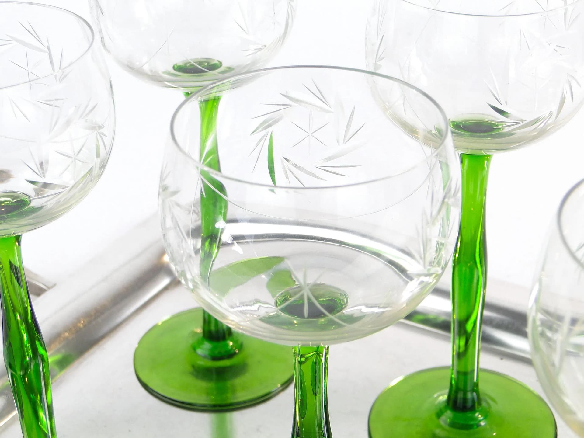 Green and Clear Crystal Wine Glasses, VEB Glaswerk Olbernhau, East Germany, 1970s - 26041