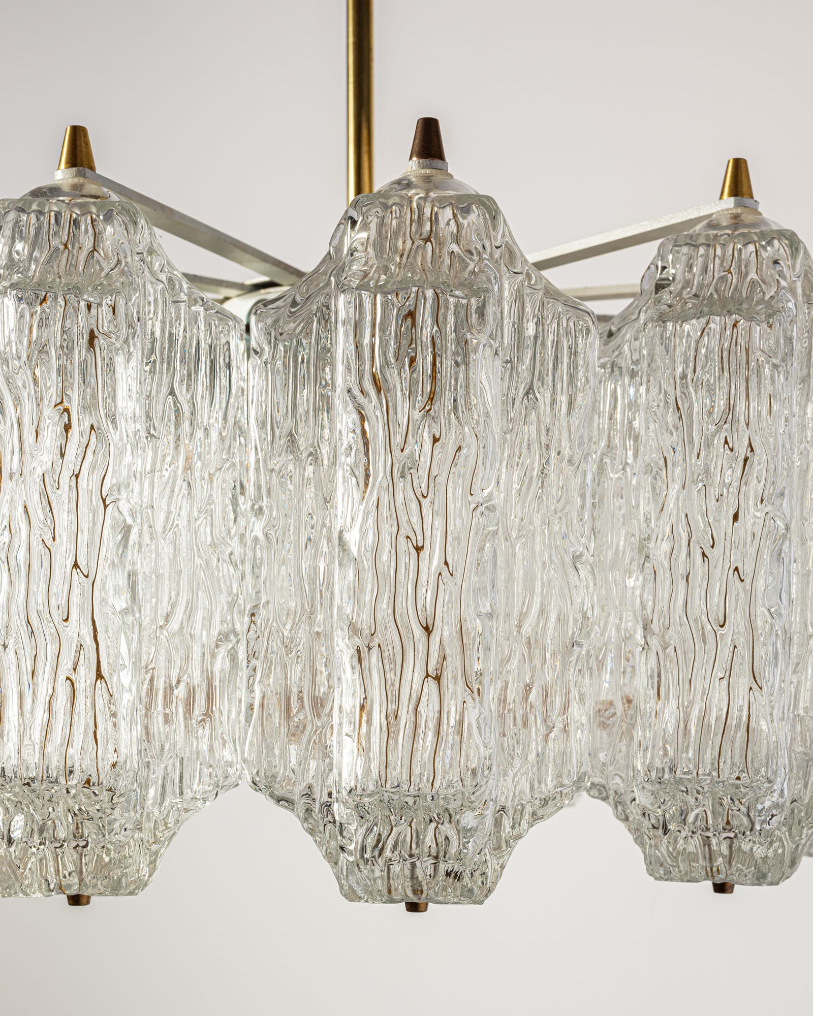 Ceiling lamp, gold brass, transparent glass, by J.T. Kalmar, Austria, 1950s - 350057