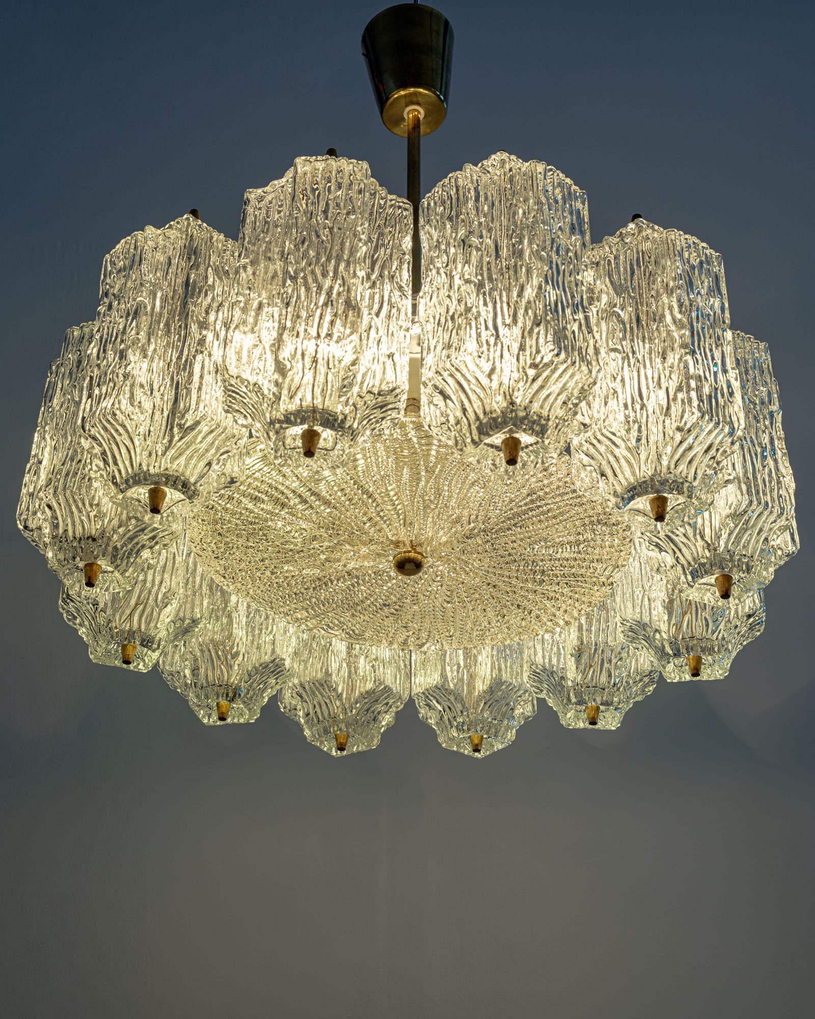 Ceiling lamp, gold brass, transparent glass, by J.T. Kalmar, Austria, 1950s - 350051