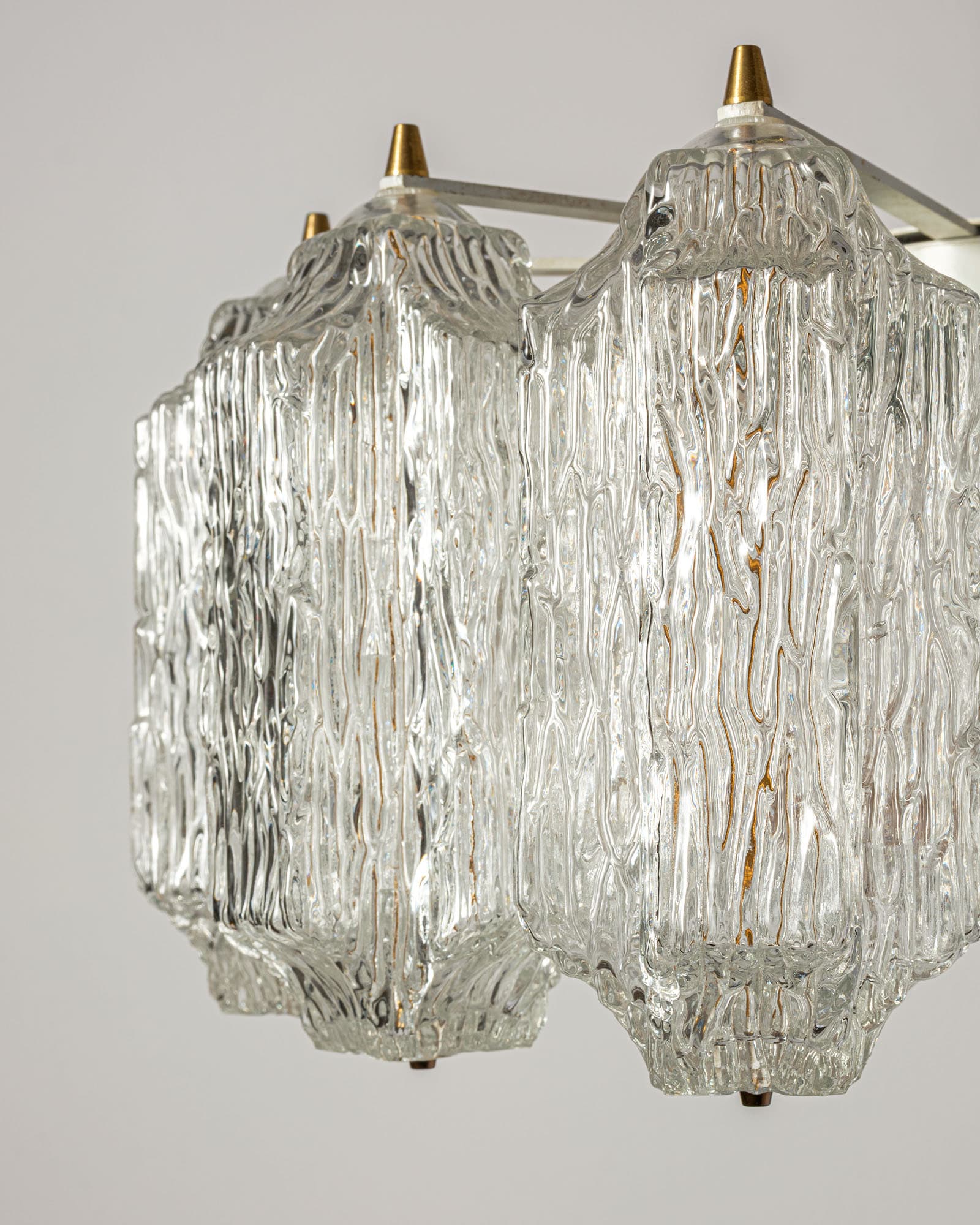 Ceiling lamp, gold brass, transparent glass, by J.T. Kalmar, Austria, 1950s - 350056