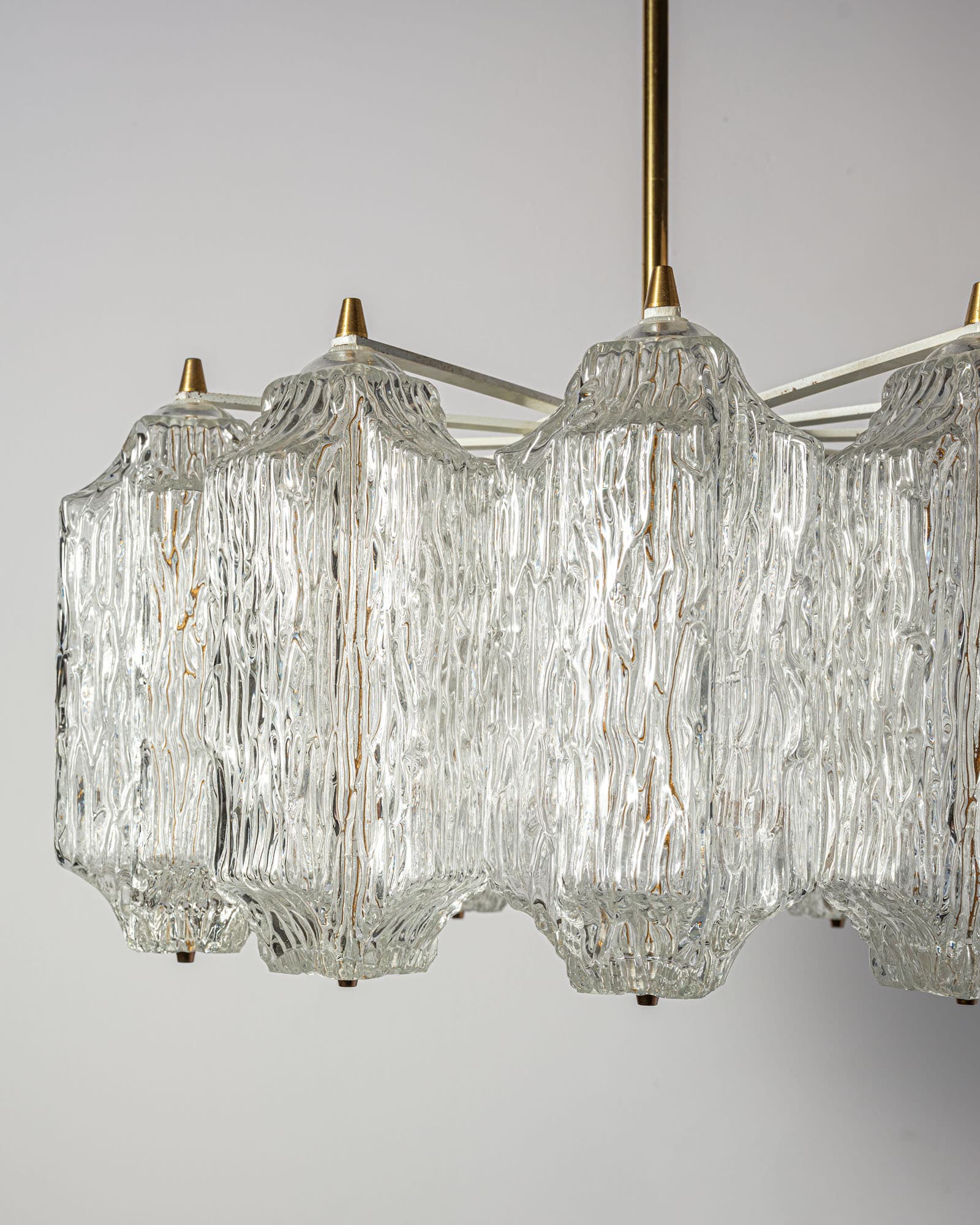 Ceiling lamp, gold brass, transparent glass, by J.T. Kalmar, Austria, 1950s - 350059