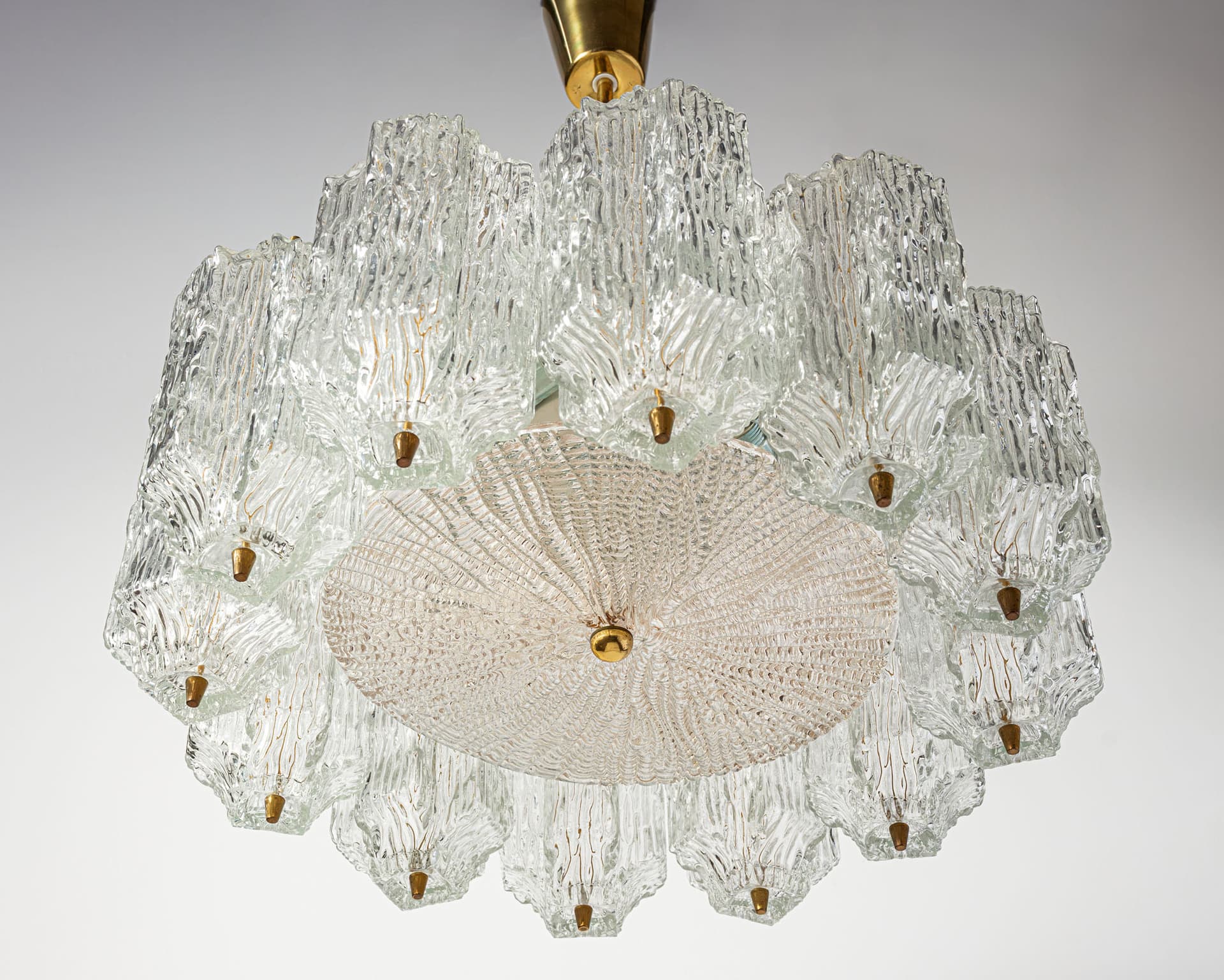 Ceiling lamp, gold brass, transparent glass, by J.T. Kalmar, Austria, 1950s - 350055