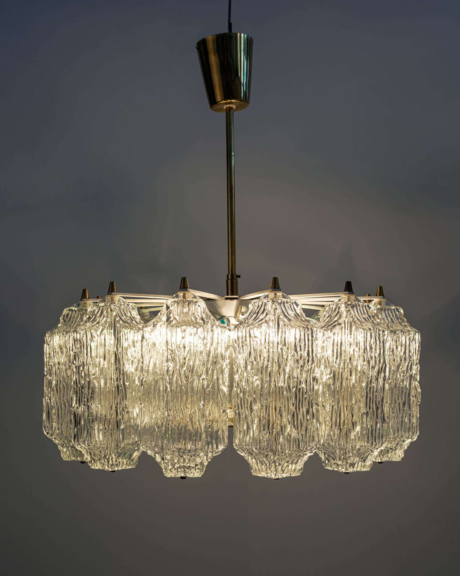 Ceiling lamp, gold brass, transparent glass, by J.T. Kalmar, Austria, 1950s - 350050