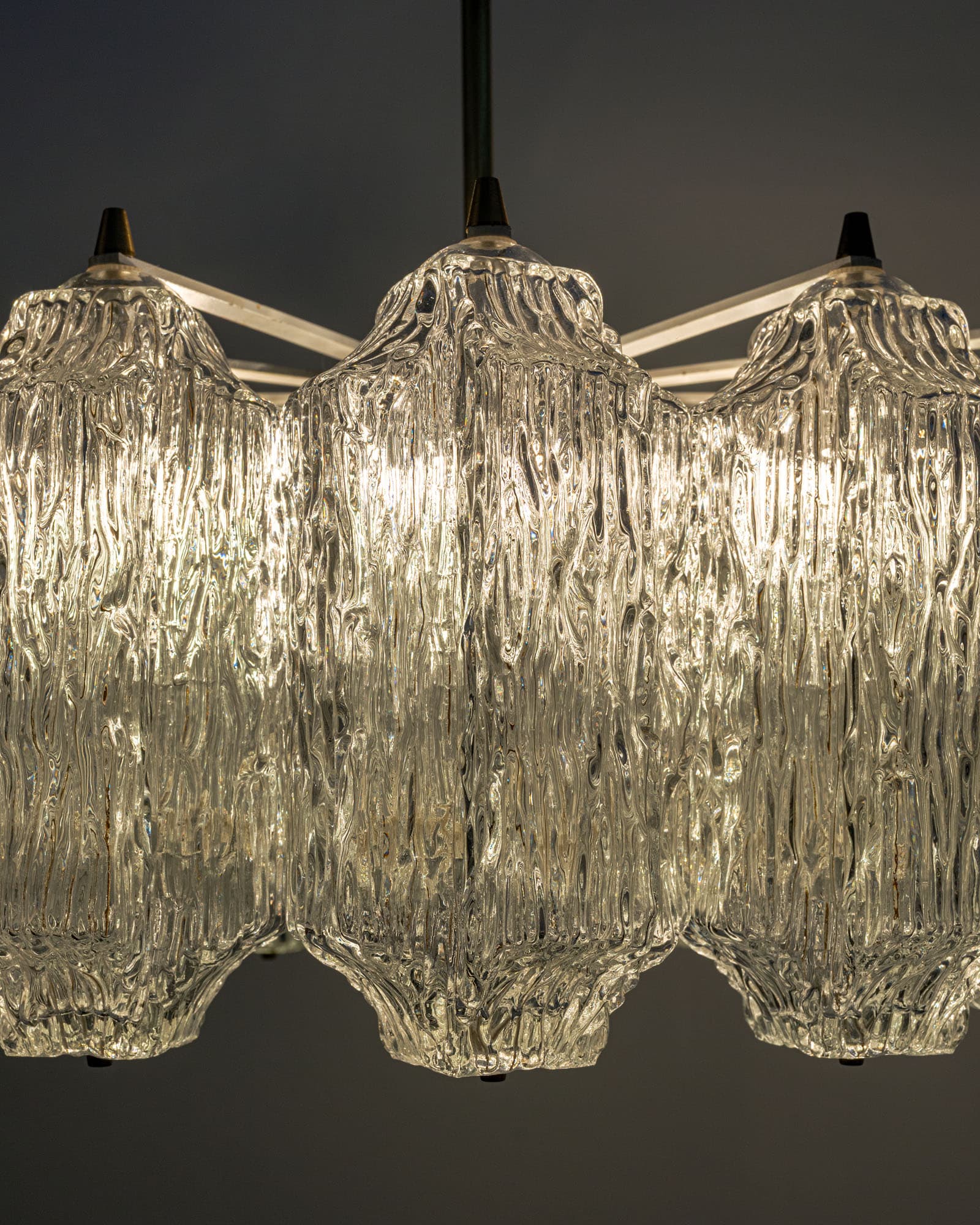 Ceiling lamp, gold brass, transparent glass, by J.T. Kalmar, Austria, 1950s - 350053