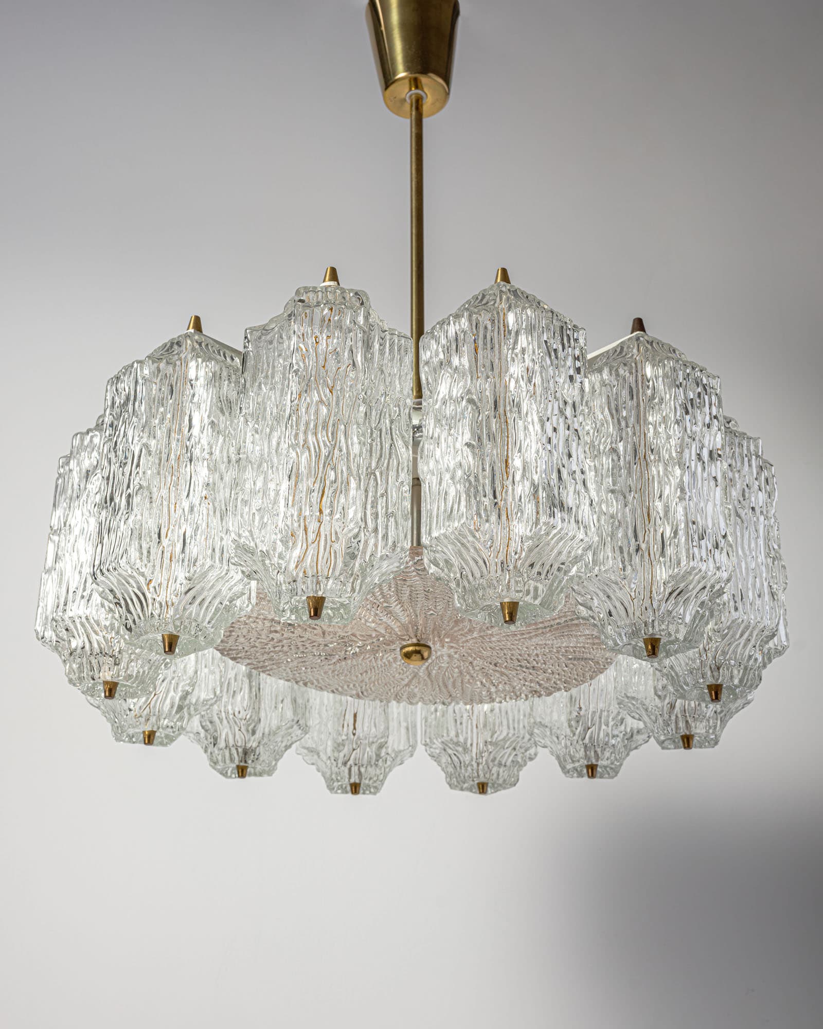 Ceiling lamp, gold brass, transparent glass, by J.T. Kalmar, Austria, 1950s - 350058