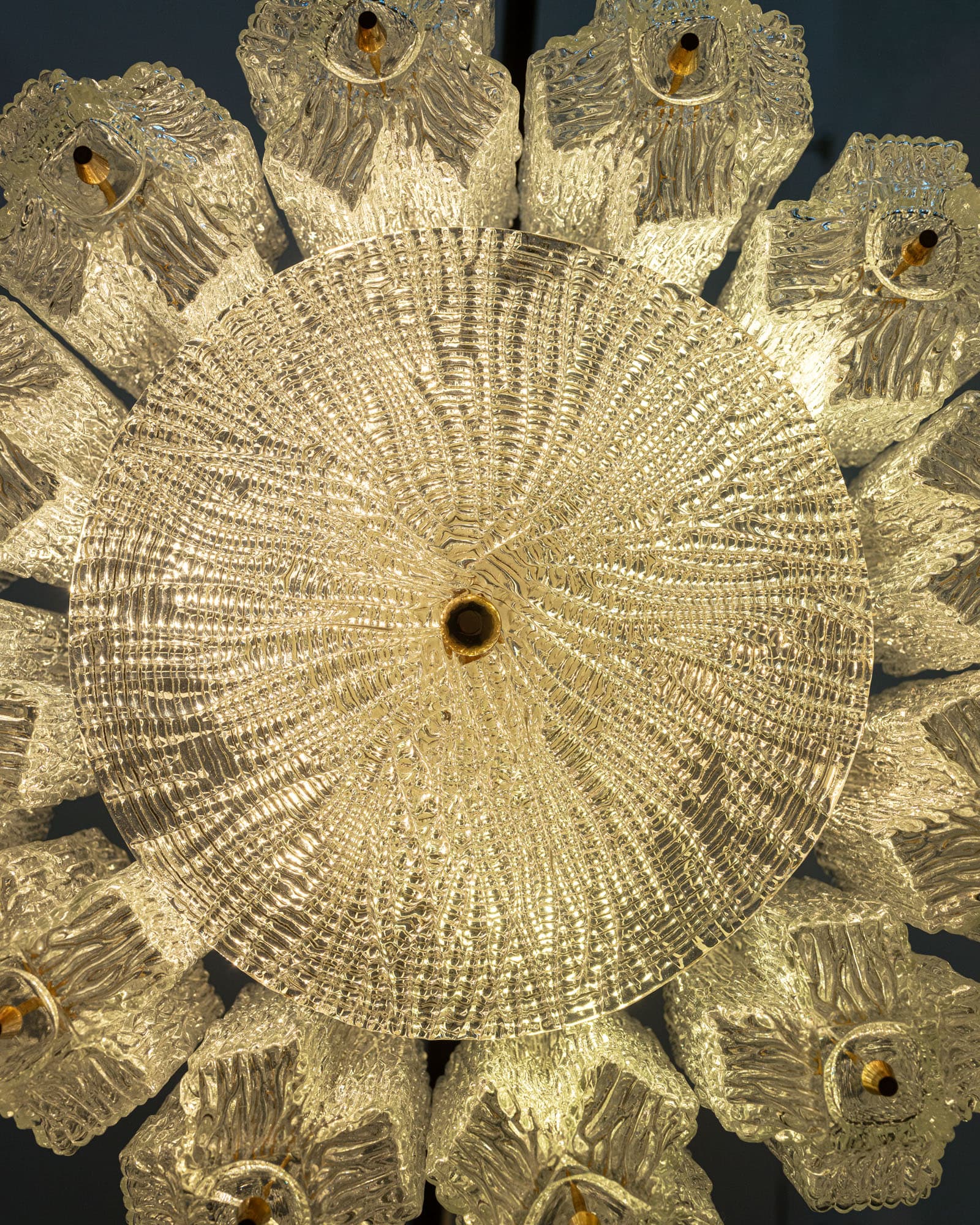 Ceiling lamp, gold brass, transparent glass, by J.T. Kalmar, Austria, 1950s - 350054