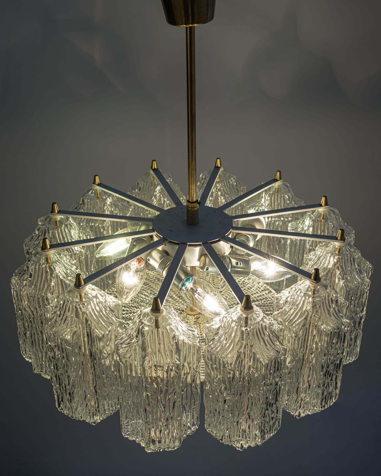 Ceiling lamp, gold brass, transparent glass, by J.T. Kalmar, Austria, 1950s - 350052