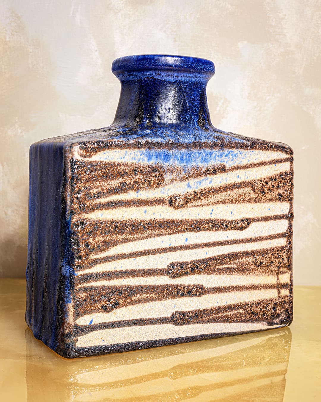 Vase, cobalt blue brown beige, ceramics, Germany, 1970s. - 350070
