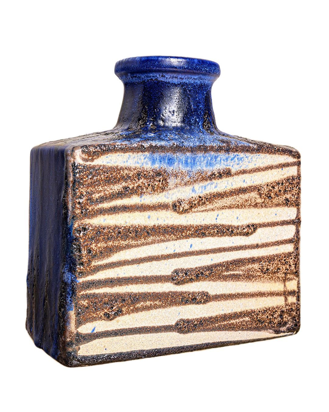 Vase, cobalt blue brown beige, ceramics, Germany, 1970s.