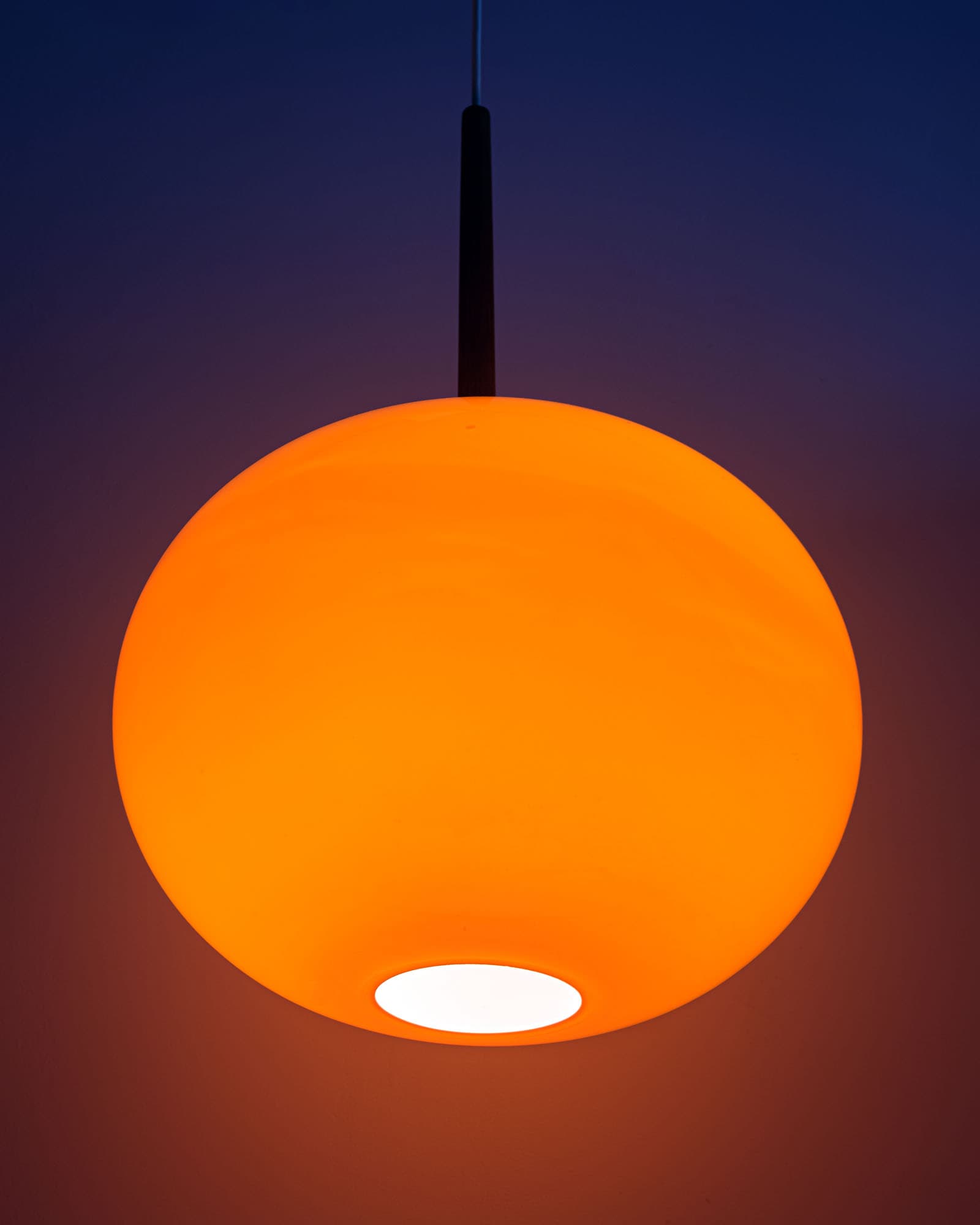 Ceiling lamp no. 552, orange glass, teak, by U. & Ö. Kristiansson, Luxus, Sweden, 1970s. - 350077