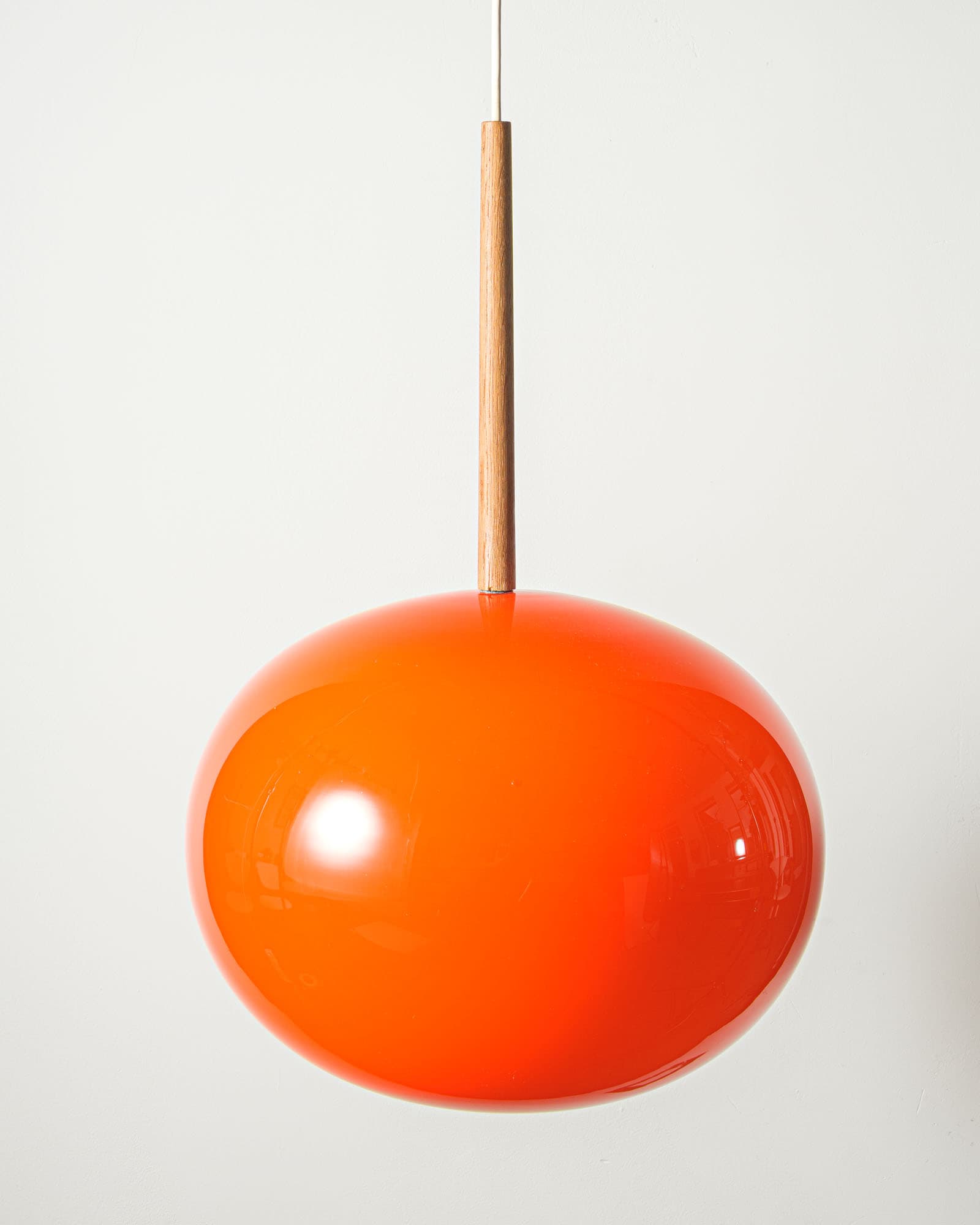 Ceiling lamp no. 552, orange glass, teak, by U. & Ö. Kristiansson, Luxus, Sweden, 1970s. - 350074