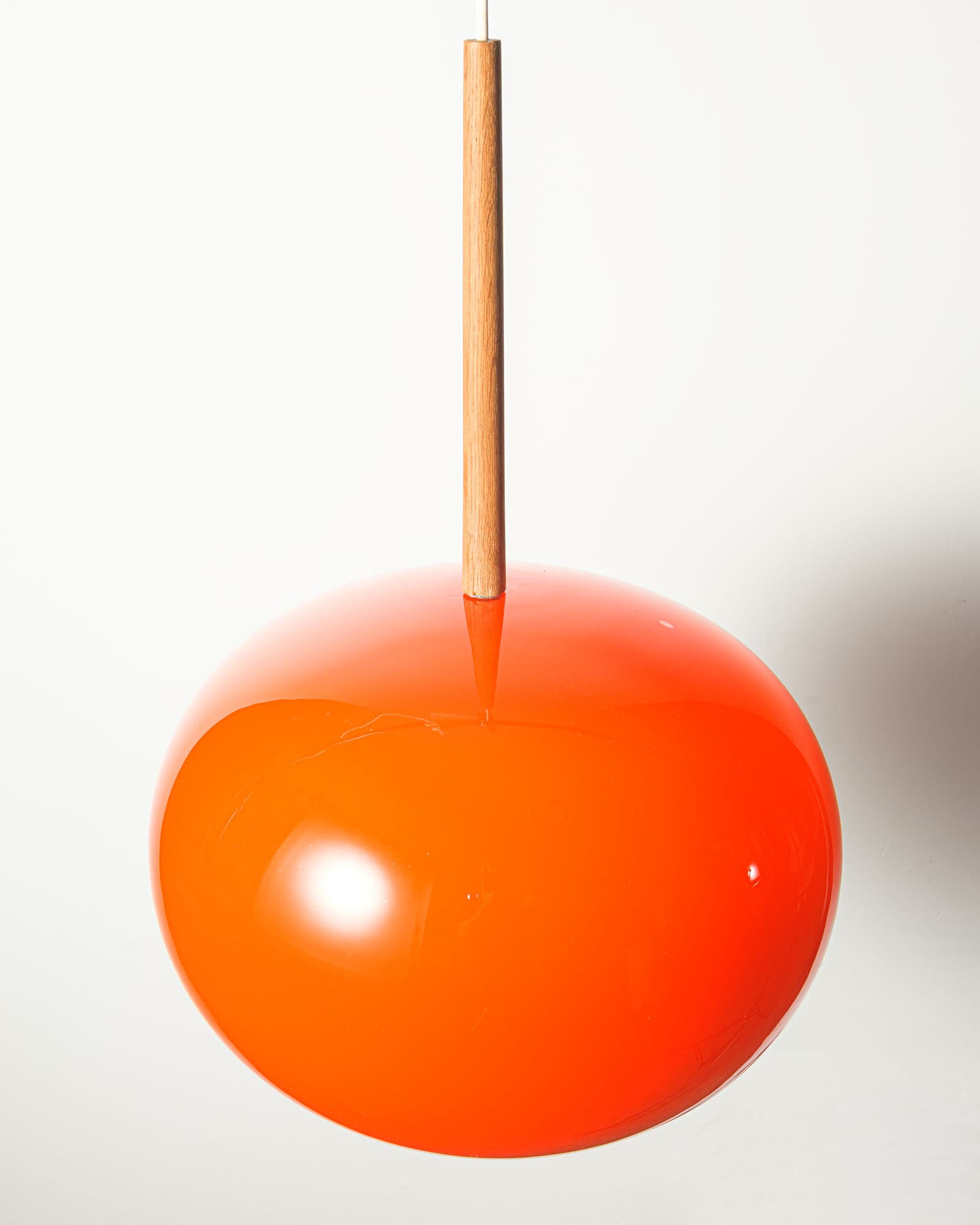 Ceiling lamp no. 552, orange glass, teak, by U. & Ö. Kristiansson, Luxus, Sweden, 1970s. - 350080