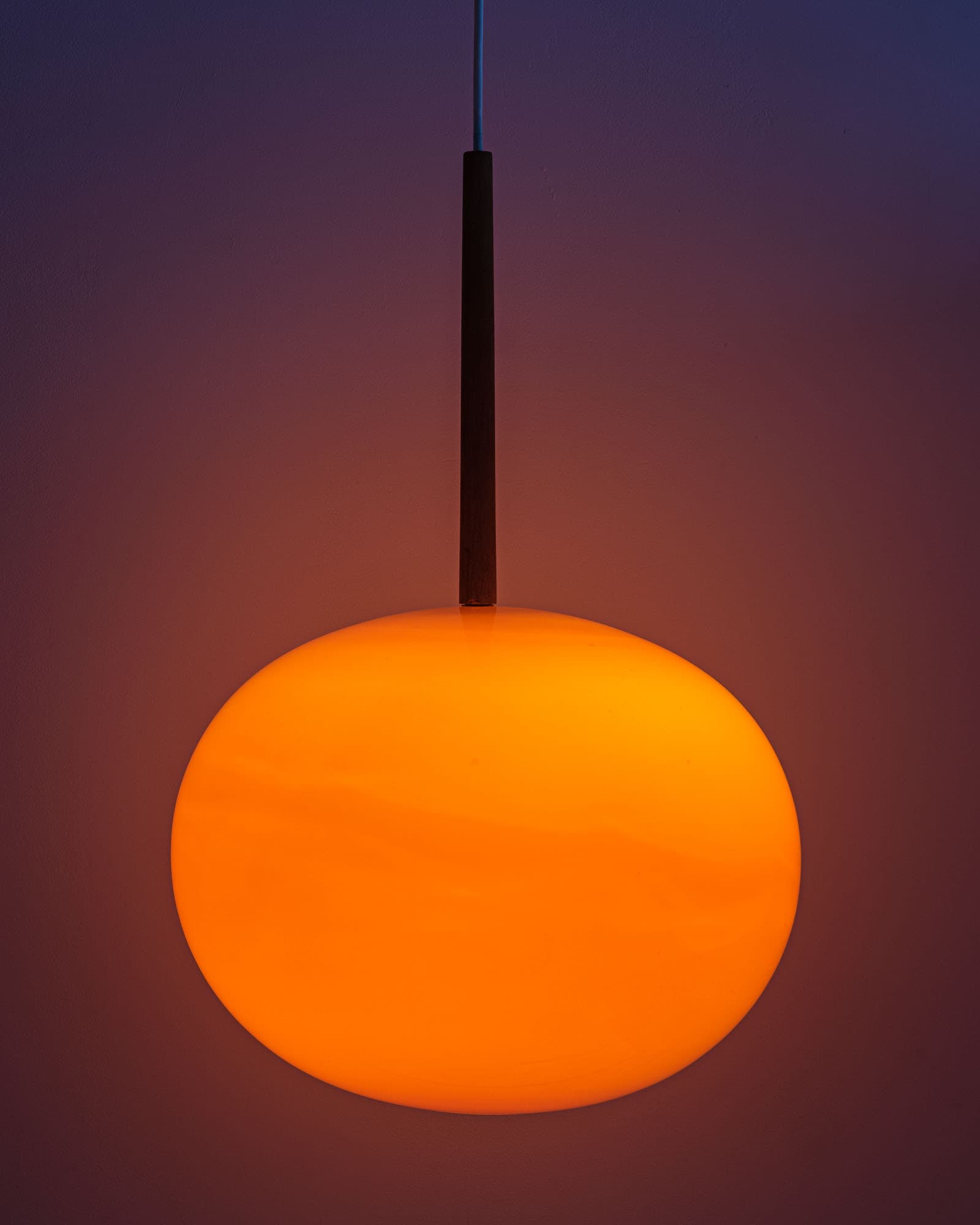 Ceiling lamp no. 552, orange glass, teak, by U. & Ö. Kristiansson, Luxus, Sweden, 1970s. - 350075