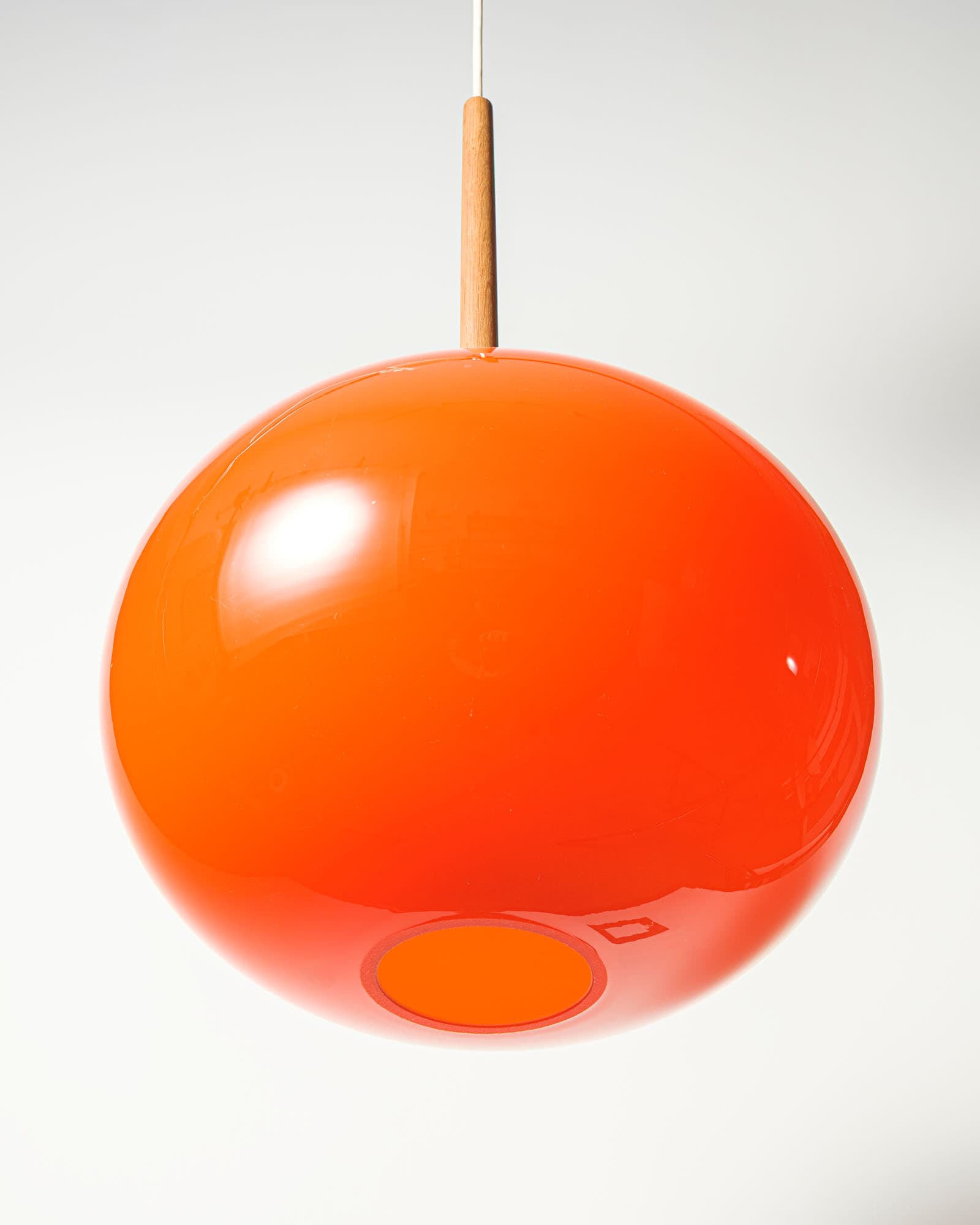 Ceiling lamp no. 552, orange glass, teak, by U. & Ö. Kristiansson, Luxus, Sweden, 1970s. - 350076