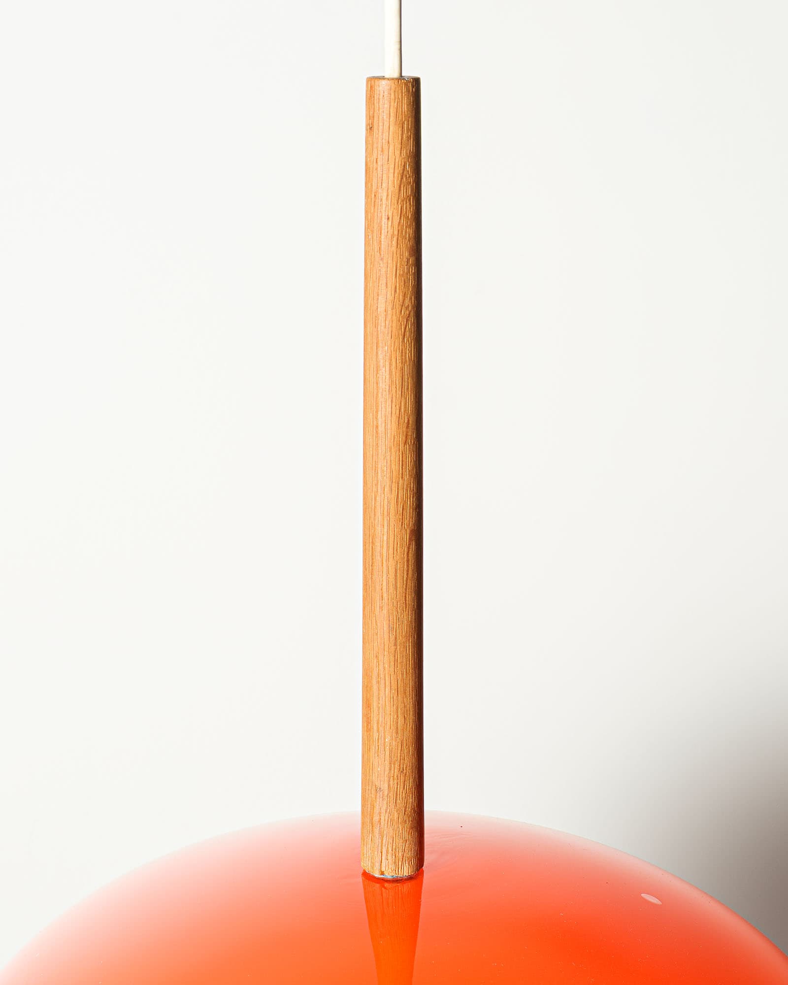 Ceiling lamp no. 552, orange glass, teak, by U. & Ö. Kristiansson, Luxus, Sweden, 1970s. - 350079
