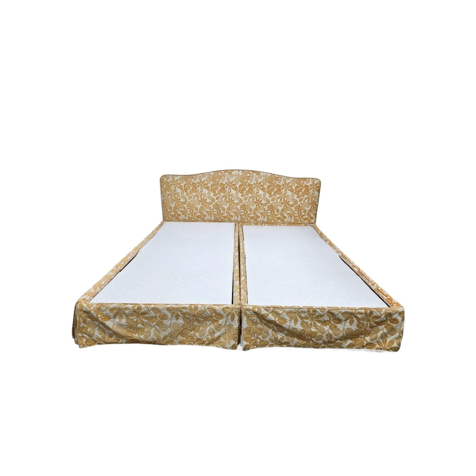 Vintage double electric bed, cream-gold jacquard, wood, metal, 1970s