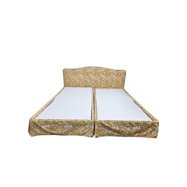 Vintage double electric bed, cream-gold jacquard, wood, metal, 1970s - DIMENSION