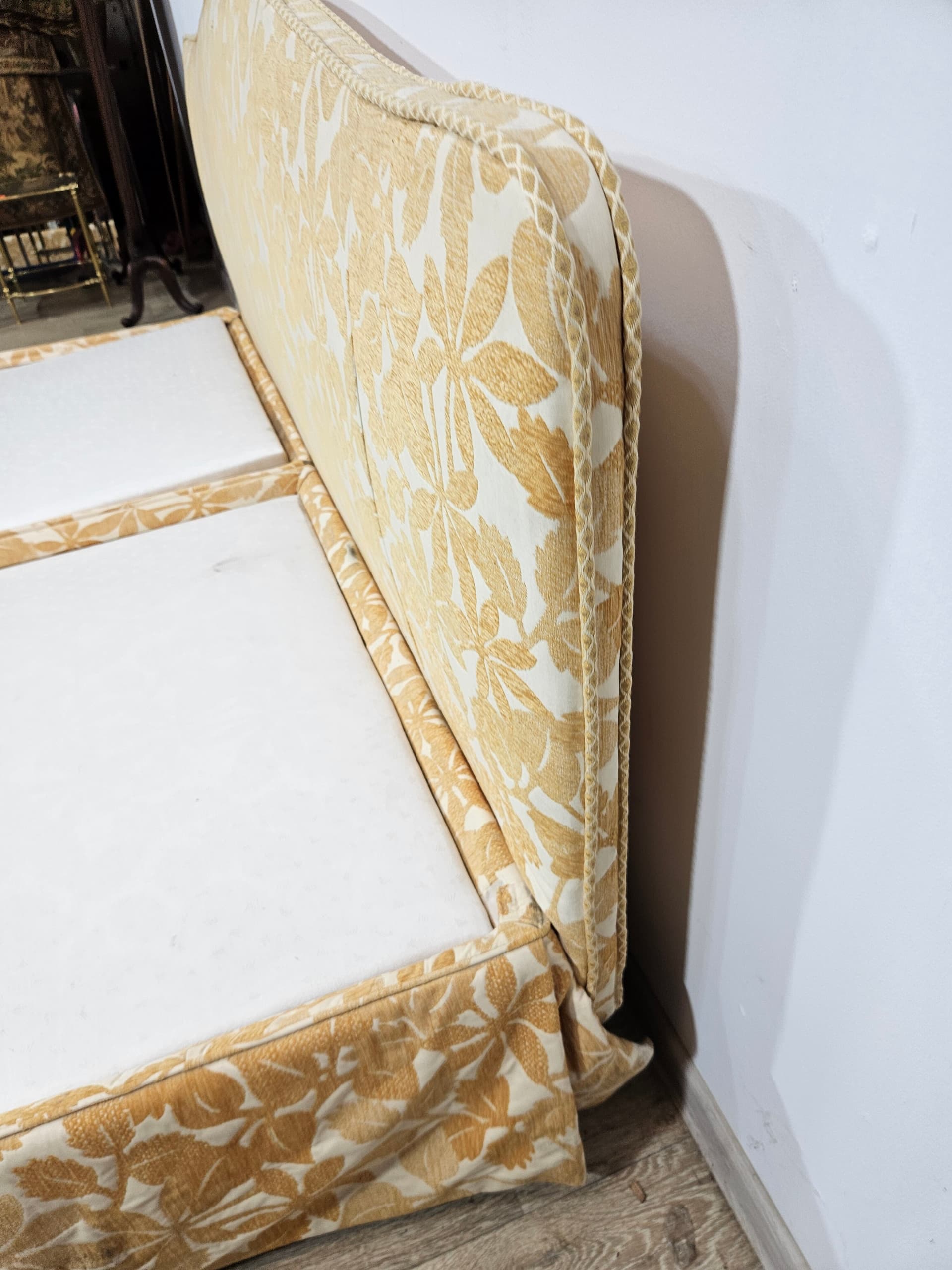 Vintage double electric bed, cream-gold jacquard, wood, metal, 1970s - 350119