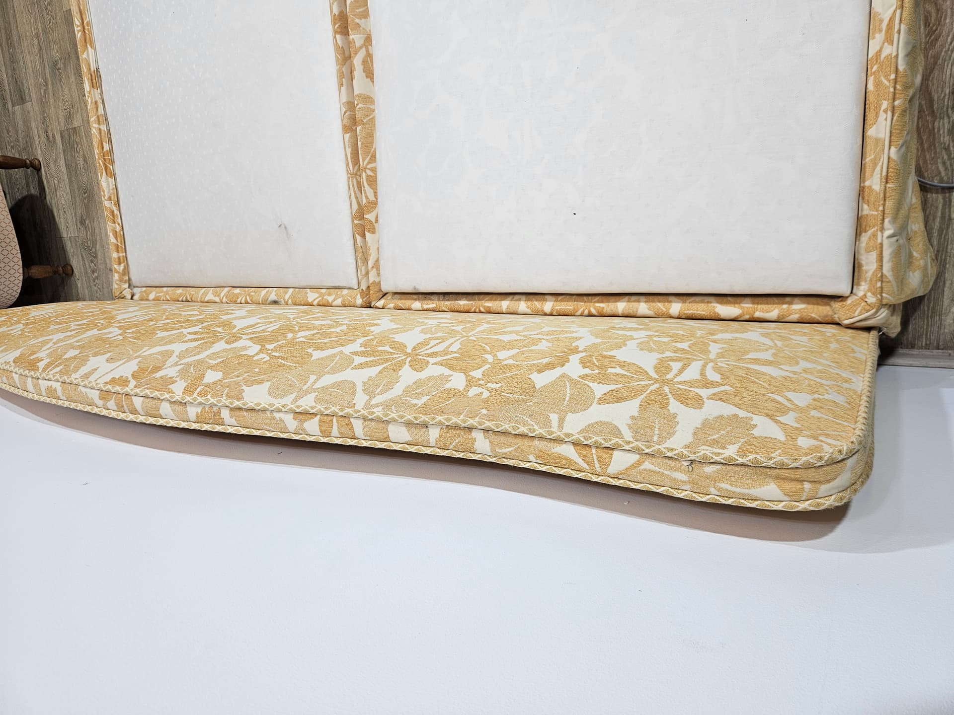 Vintage double electric bed, cream-gold jacquard, wood, metal, 1970s - 350121
