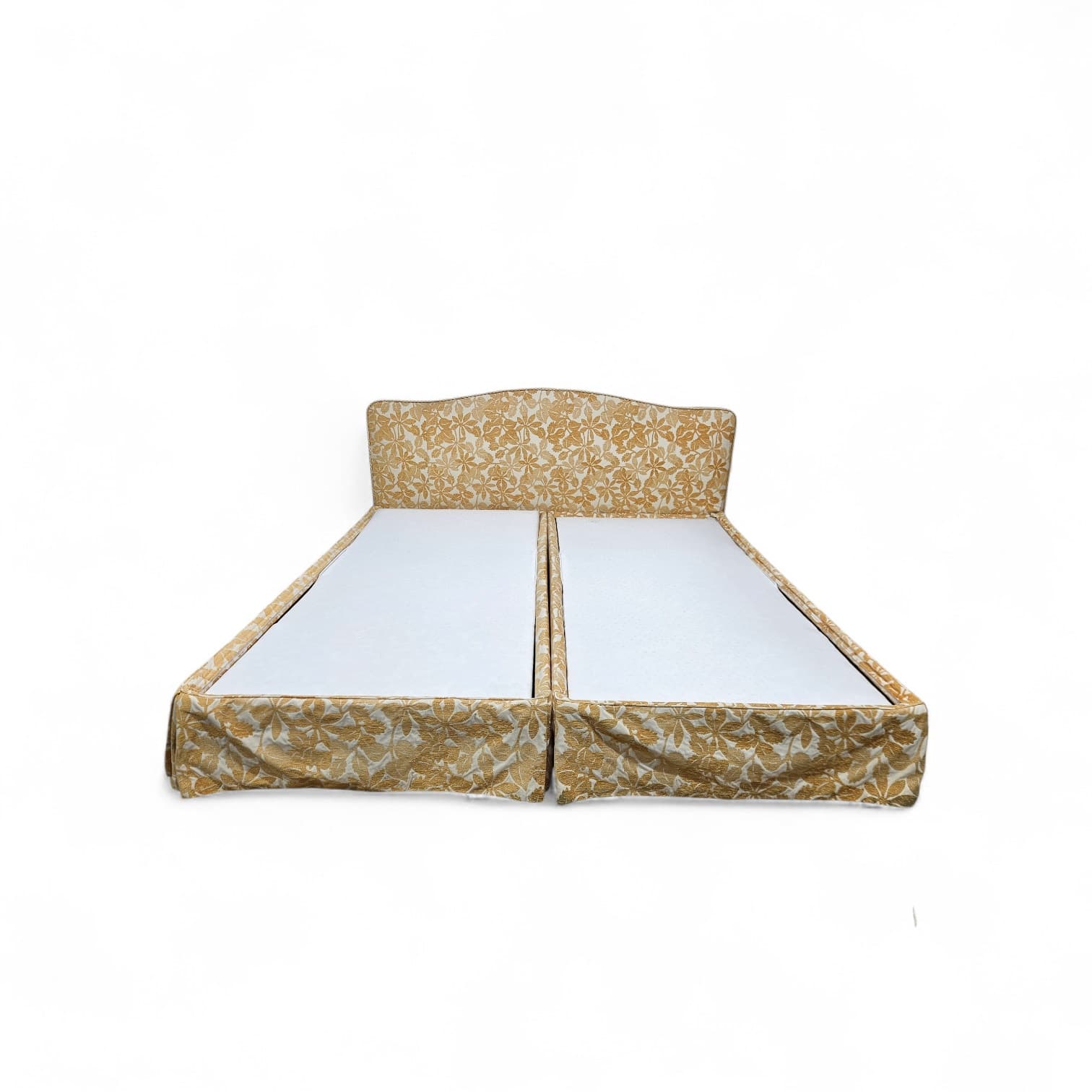 Vintage double electric bed, cream-gold jacquard, wood, metal, 1970s - 350118