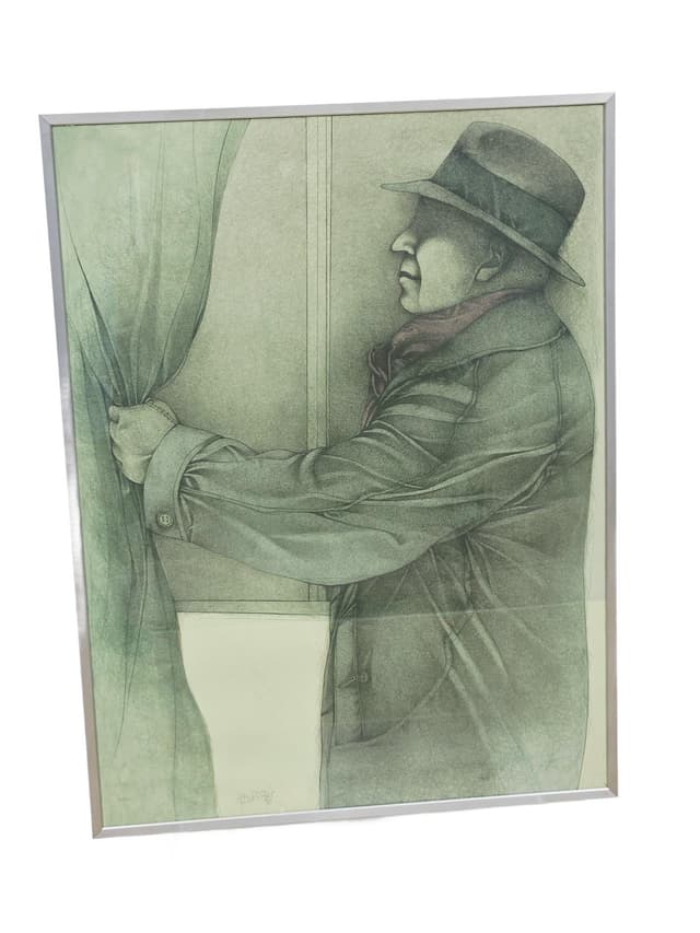 Litografia Hinter dem Vorhang, 78,5cm x 59cm, aut. B. Bruni - WYMIARY