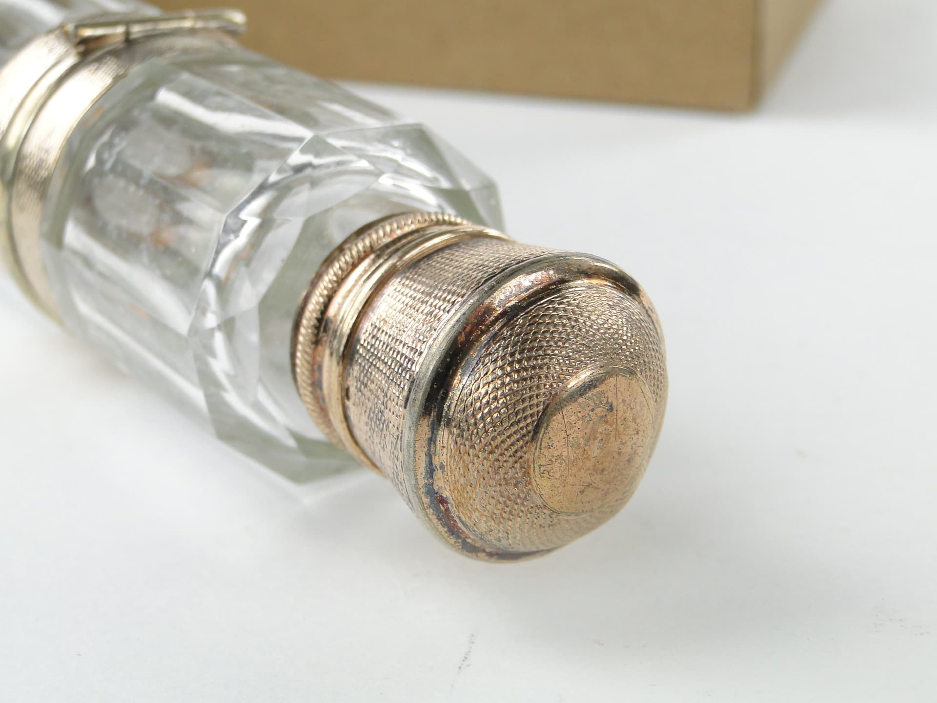 Travel Perfume Bottle Flacon Double, transparent crystal, gilded silver, France, early 20th century - 350241