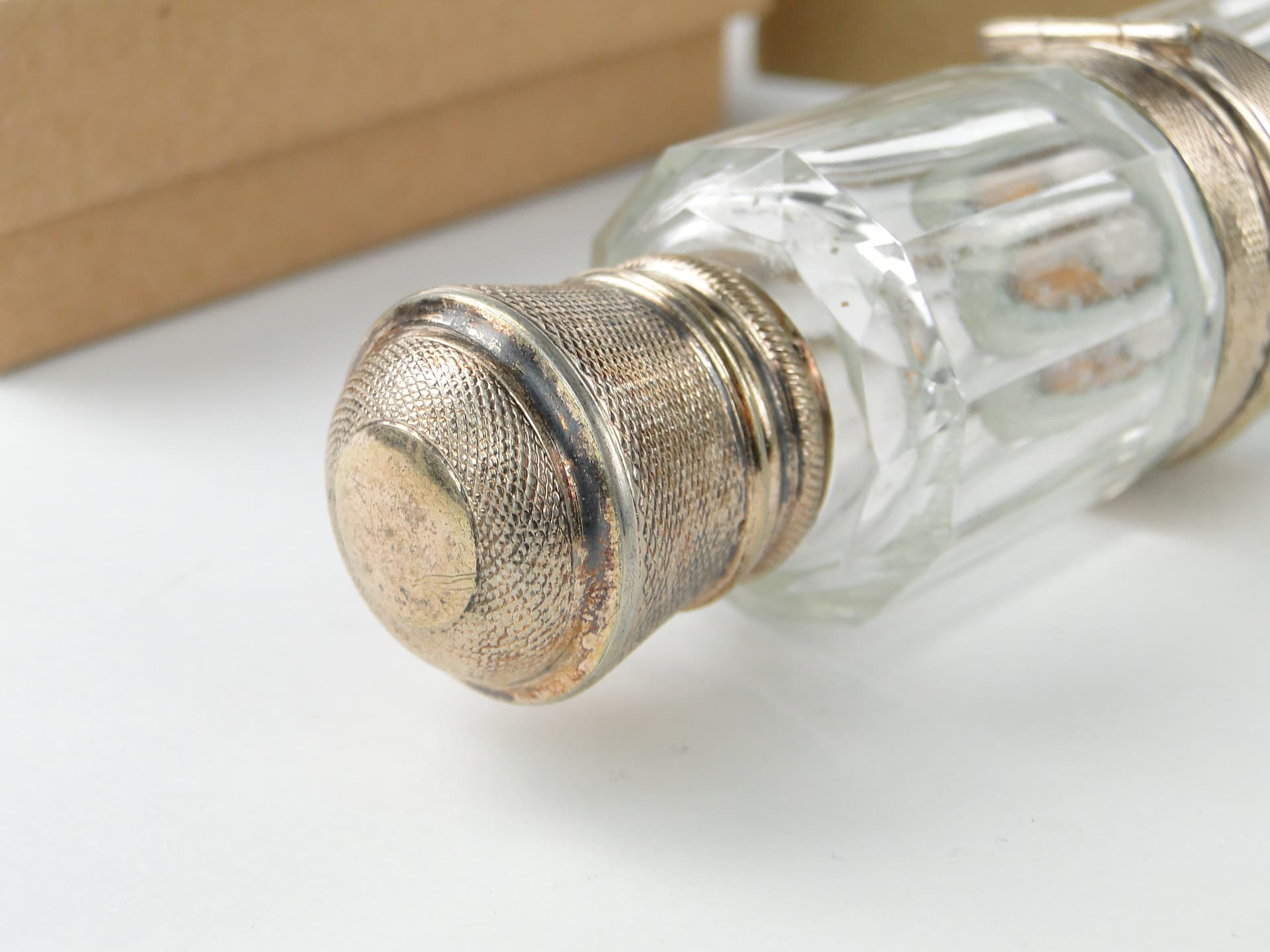Travel Perfume Bottle Flacon Double, transparent crystal, gilded silver, France, early 20th century - 350240
