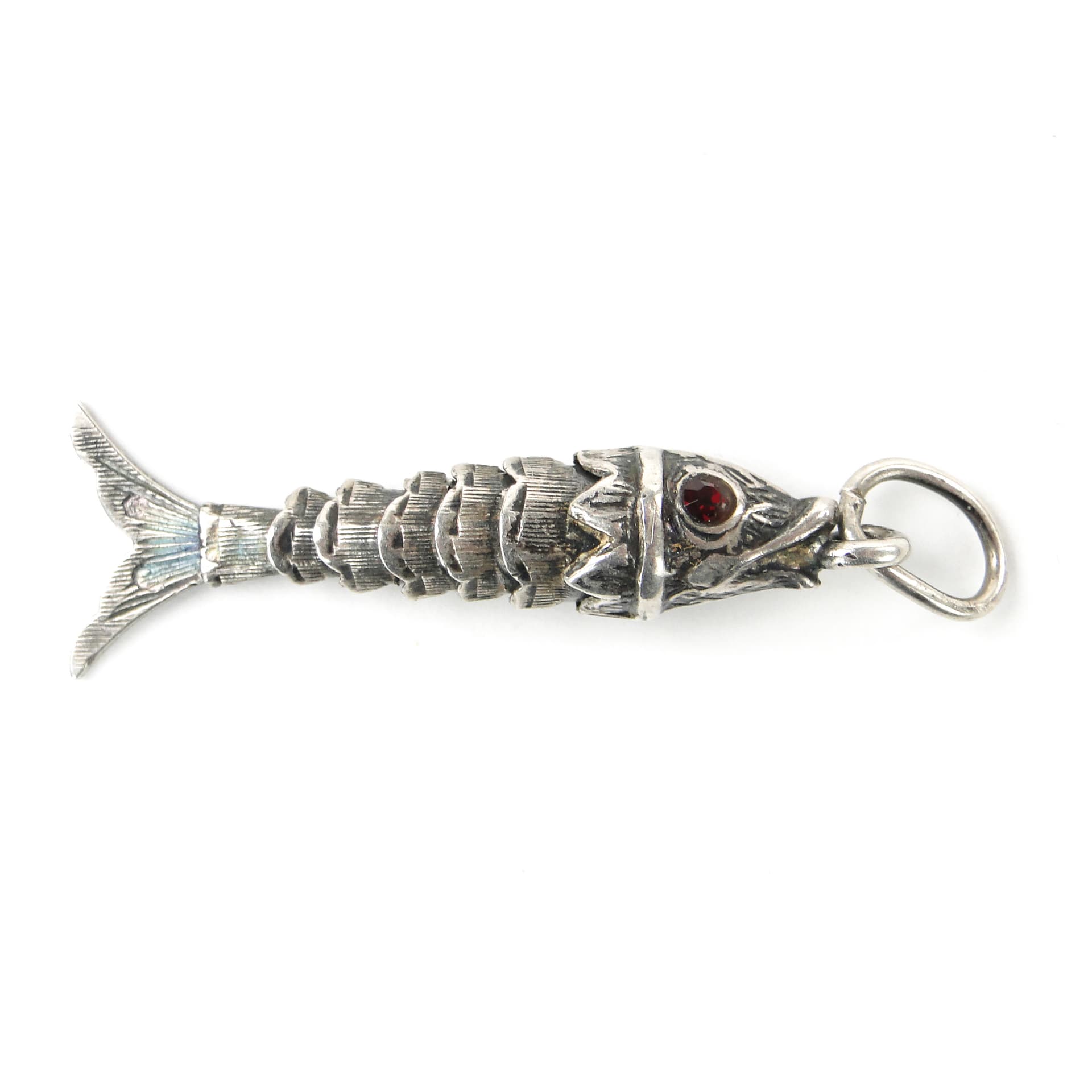 Segmental fish pendant, silver, red ruby, Europe, early 20th century