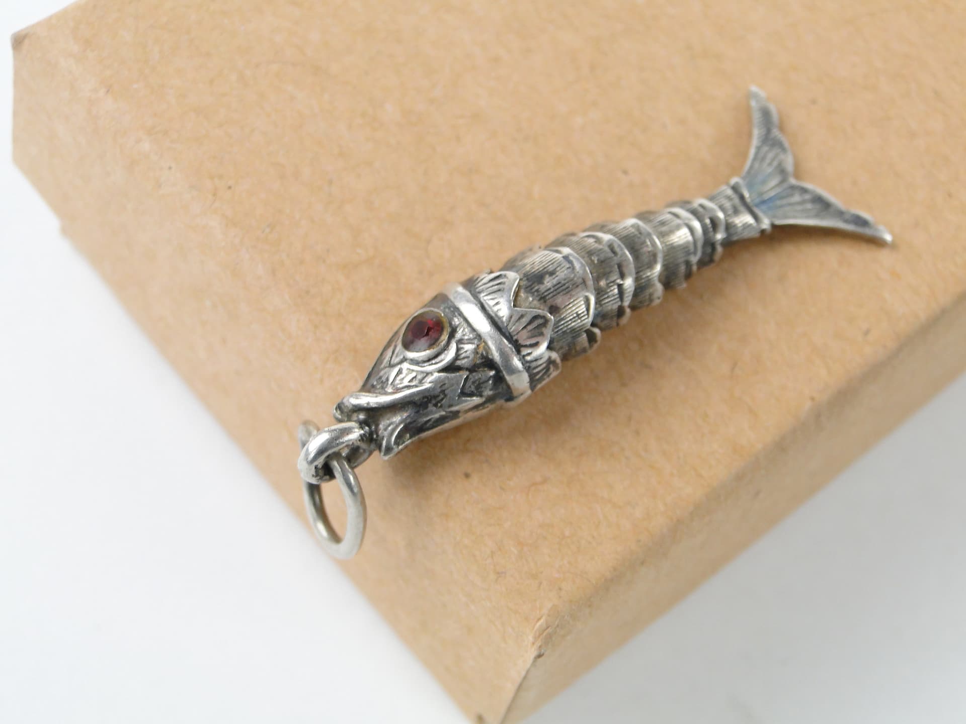 Segmental fish pendant, silver, red ruby, Europe, early 20th century - 350271
