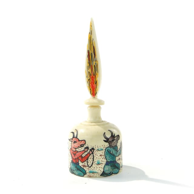 Attar Perfume Bottle, polychrome bone, India, early 20th c. - DIMENSION