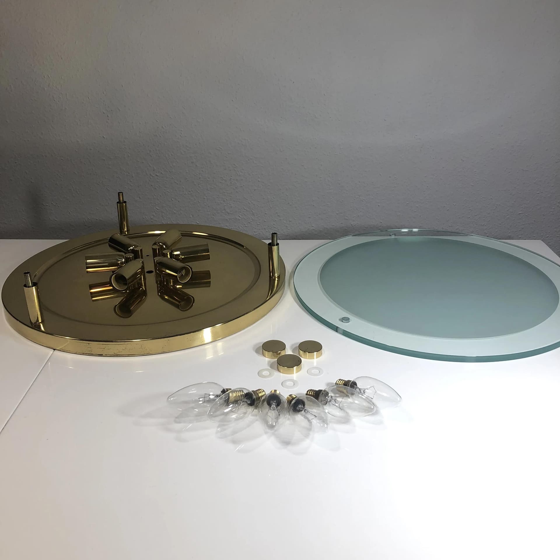 Mosiężny, modernistyczny plafon, Fischer Leuchten, Niemcy, lata 80. - 25966