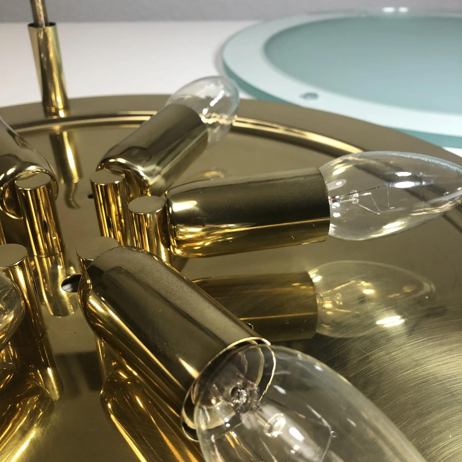 Mosiężny, modernistyczny plafon, Fischer Leuchten, Niemcy, lata 80. - 25964