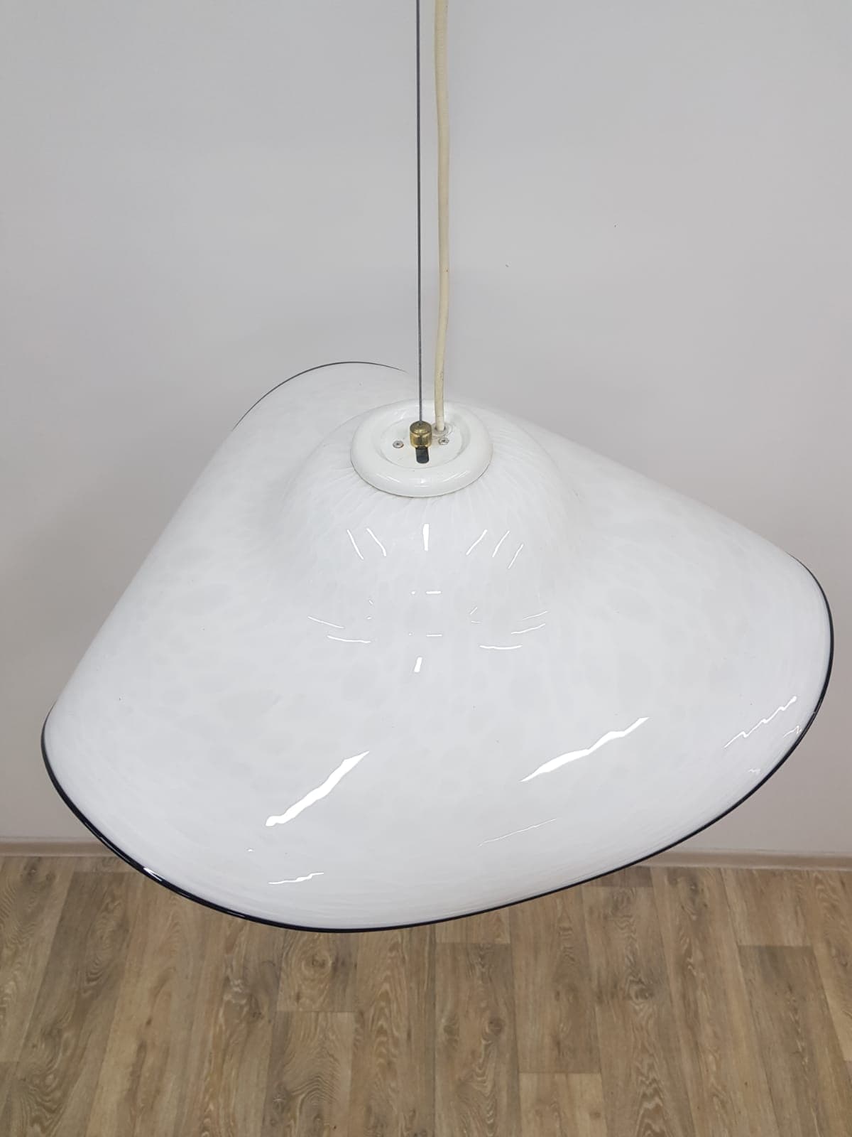 Murano pendant lamp, white black, glass, vintage, Italy - 350332