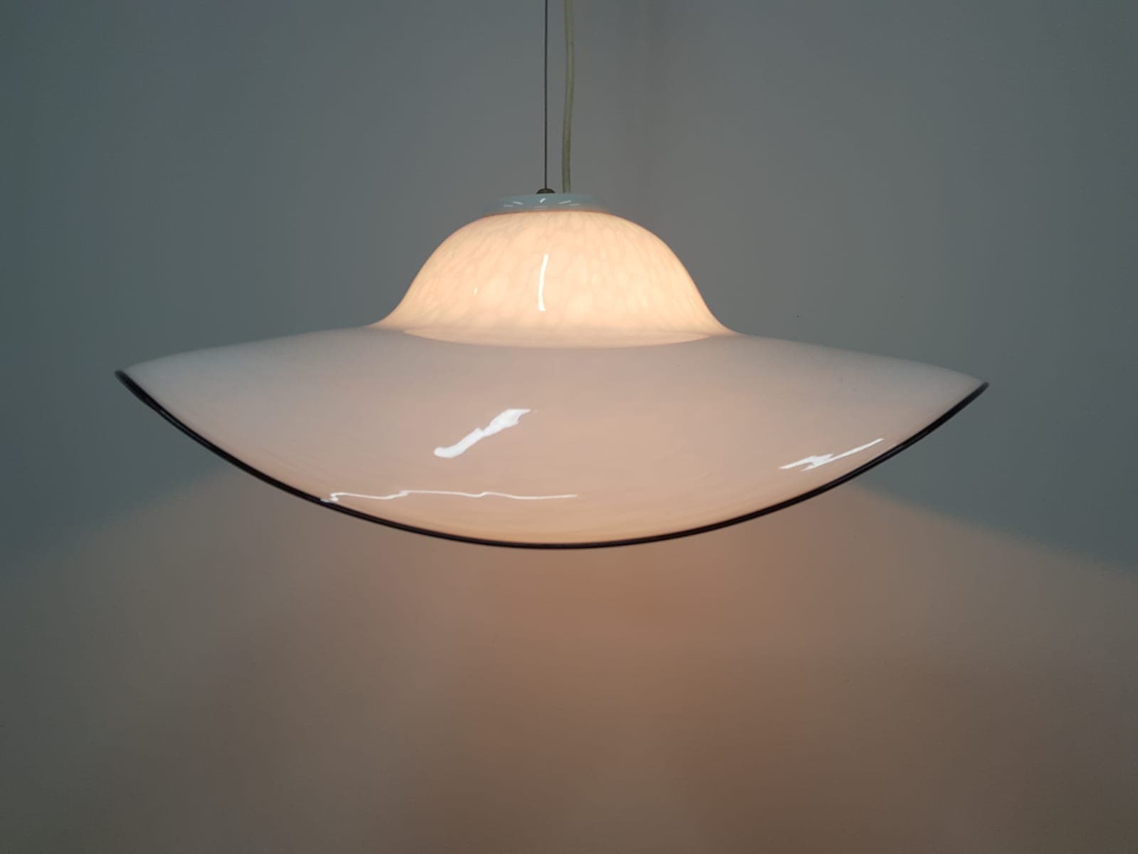 Murano pendant lamp, white black, glass, vintage, Italy - 350345