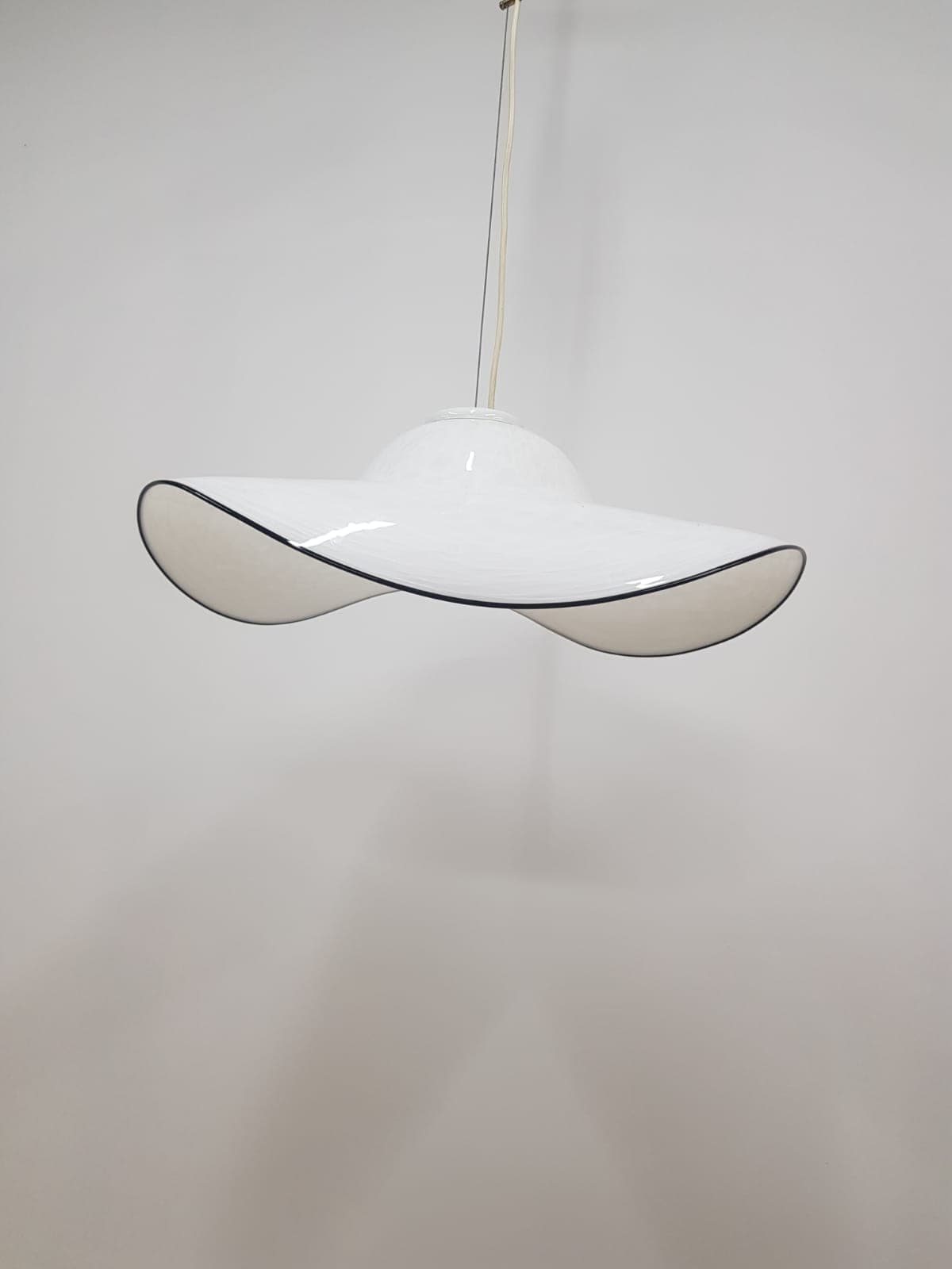Murano pendant lamp, white black, glass, vintage, Italy - 350335