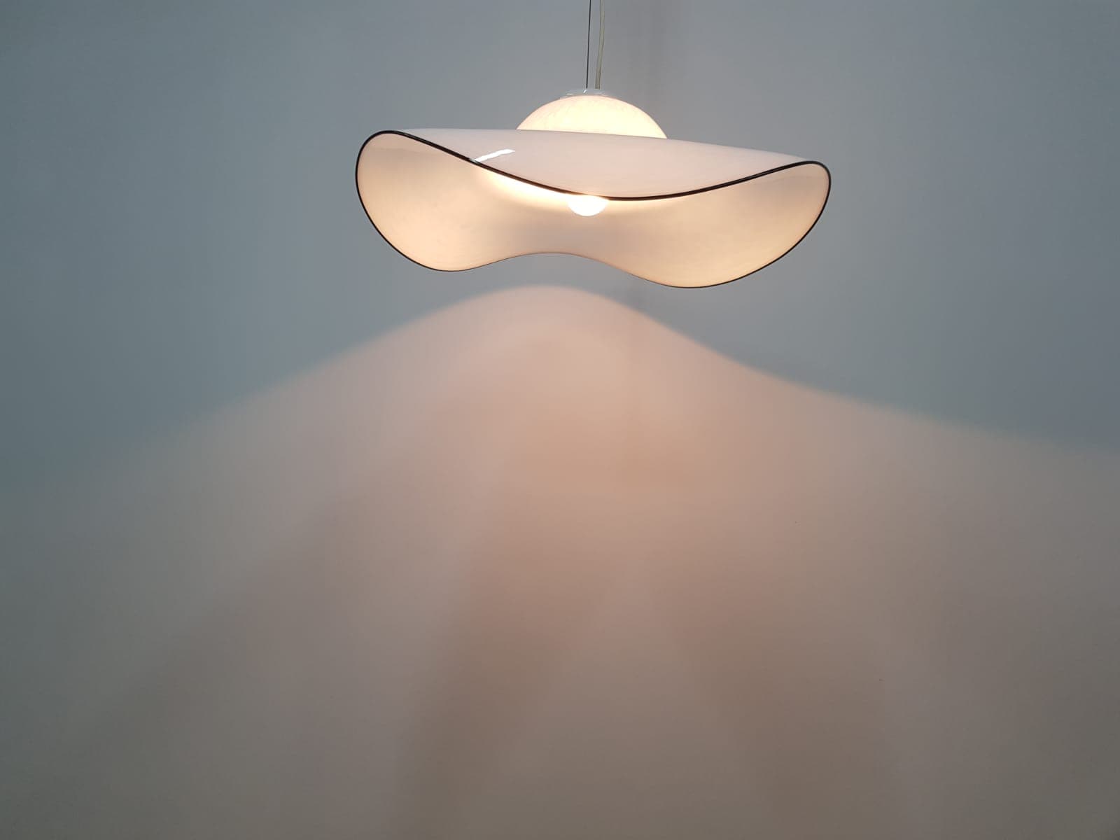Murano pendant lamp, white black, glass, vintage, Italy - 350344