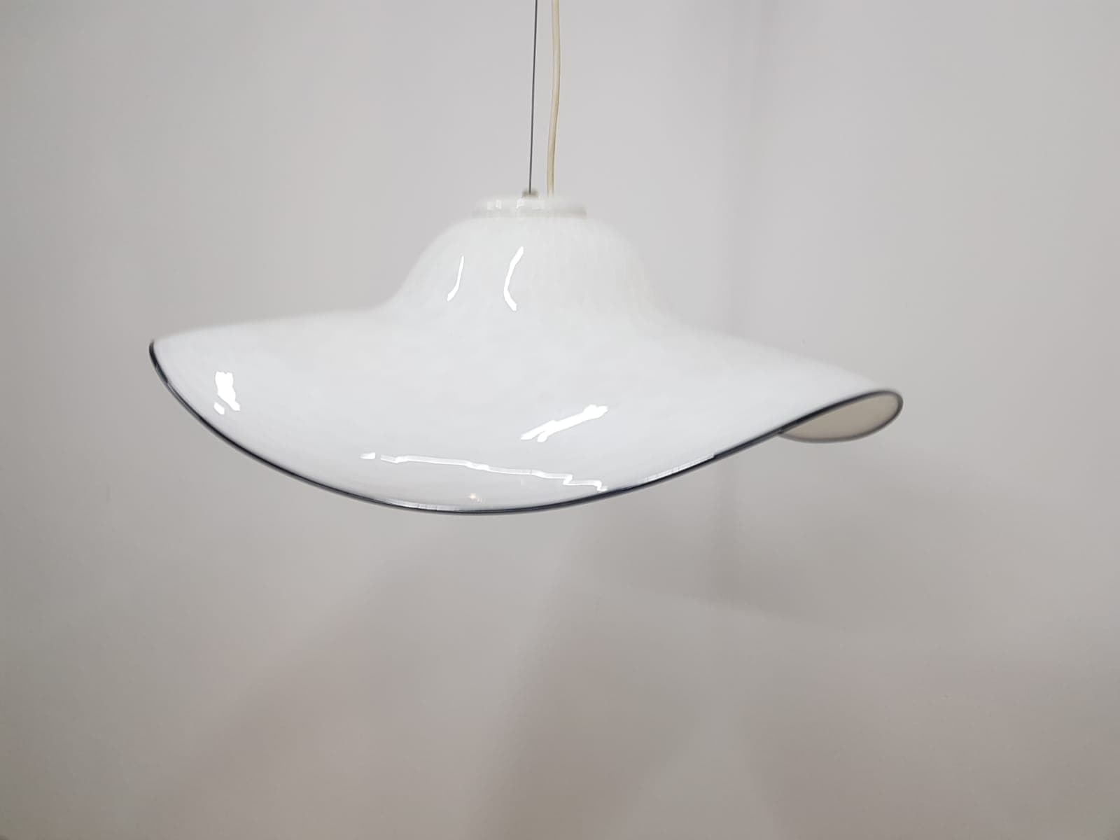 Murano pendant lamp, white black, glass, vintage, Italy - 350343