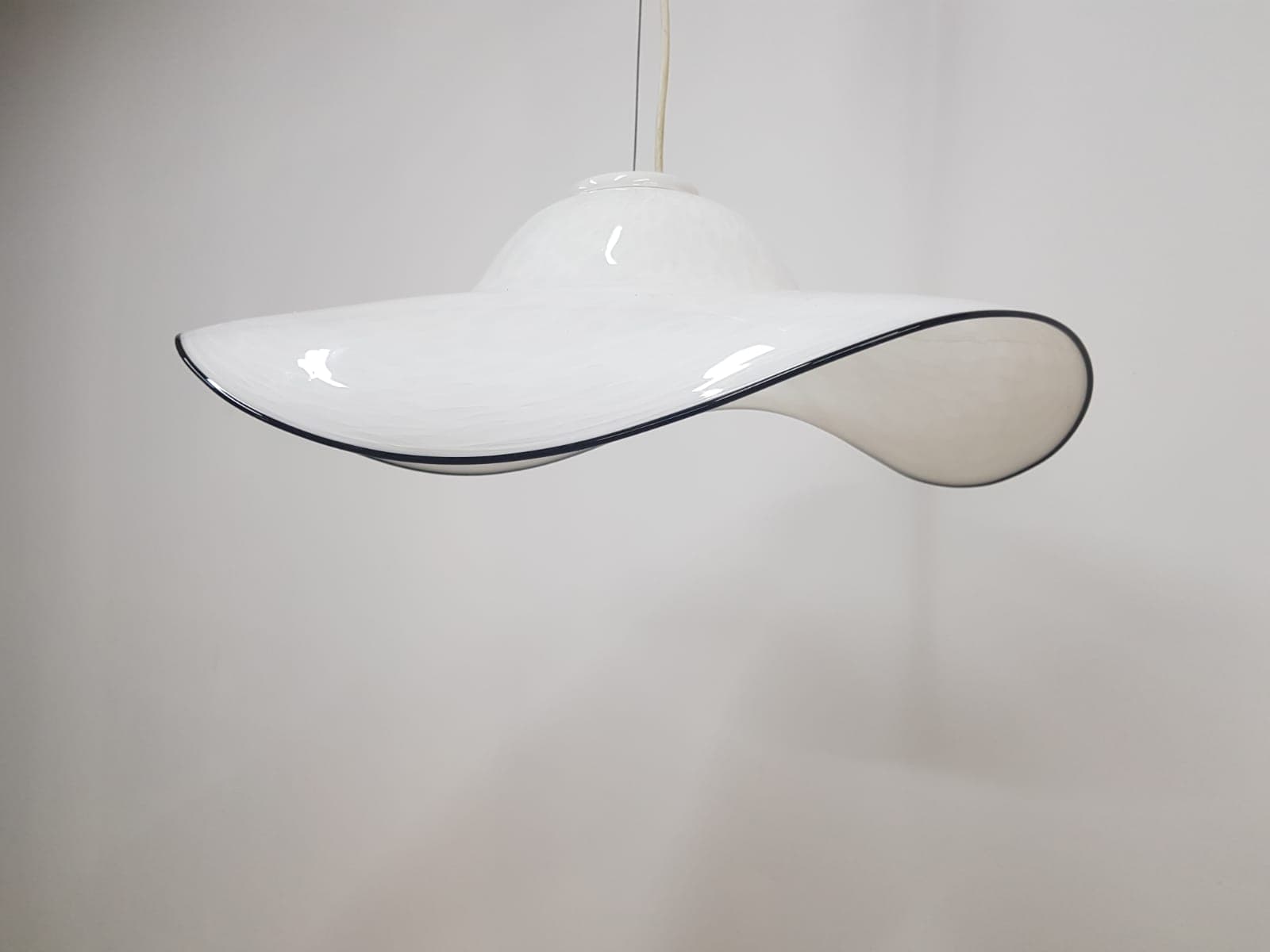 Murano pendant lamp, white black, glass, vintage, Italy - 350331