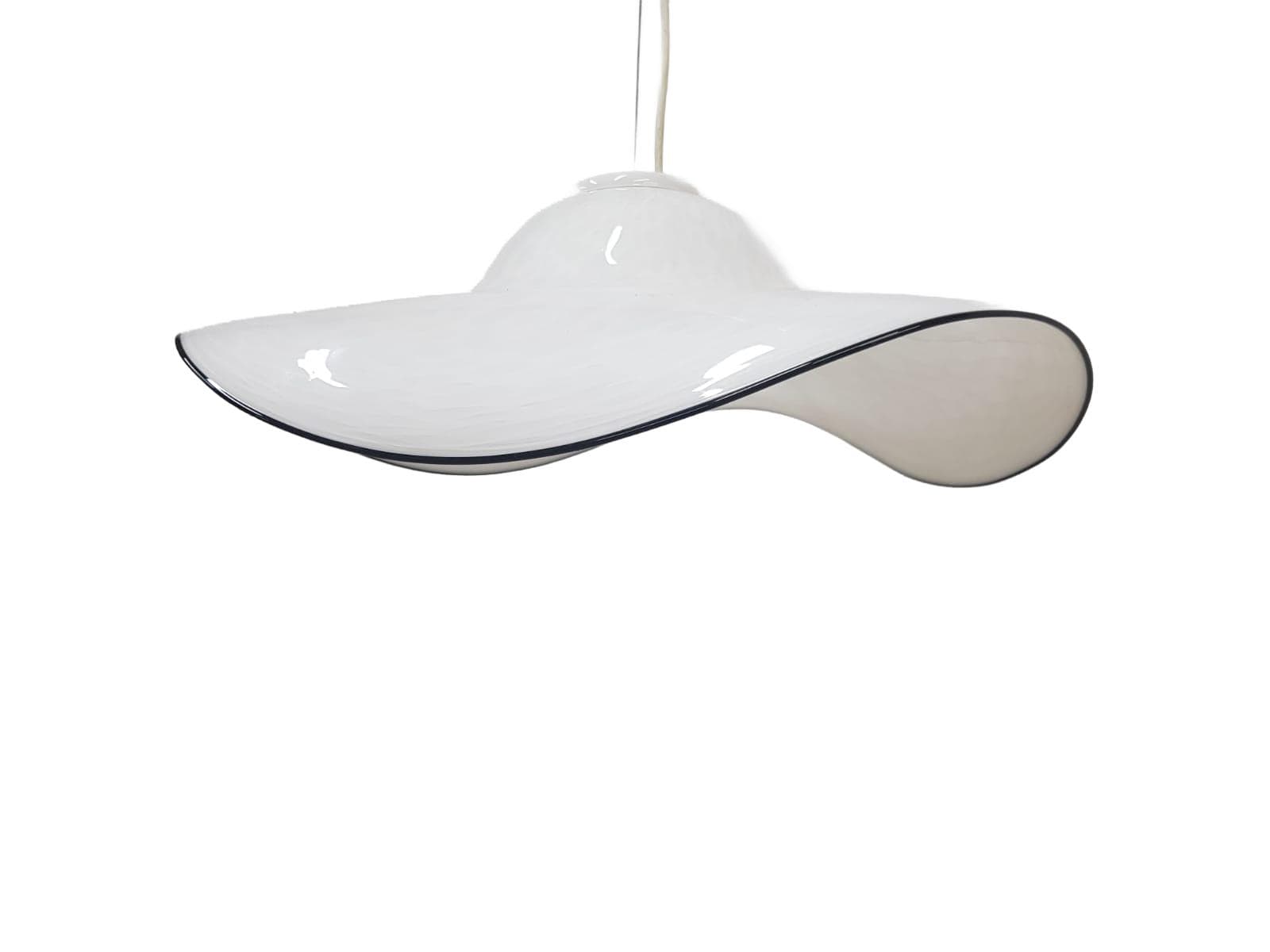 Murano pendant lamp, white black, glass, vintage, Italy