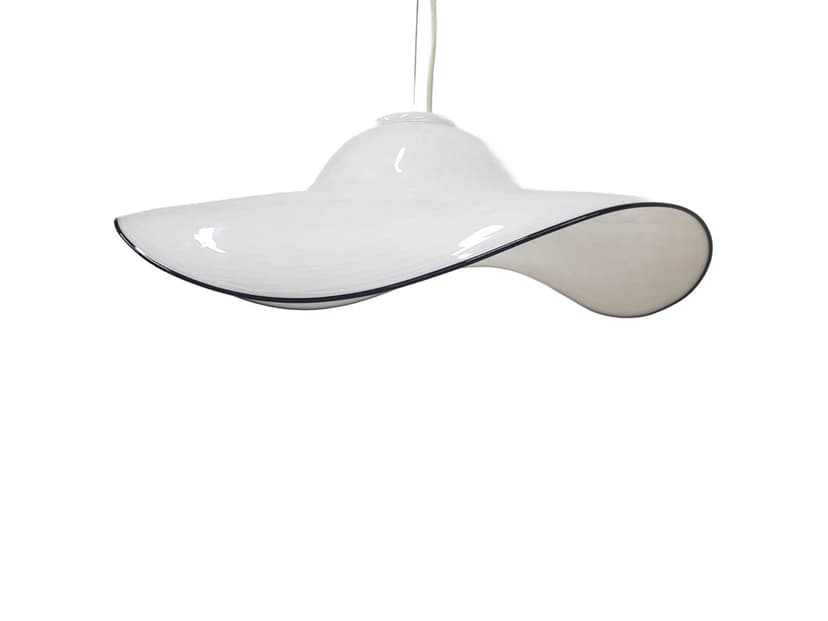 Murano pendant lamp, white black, glass, vintage, Italy