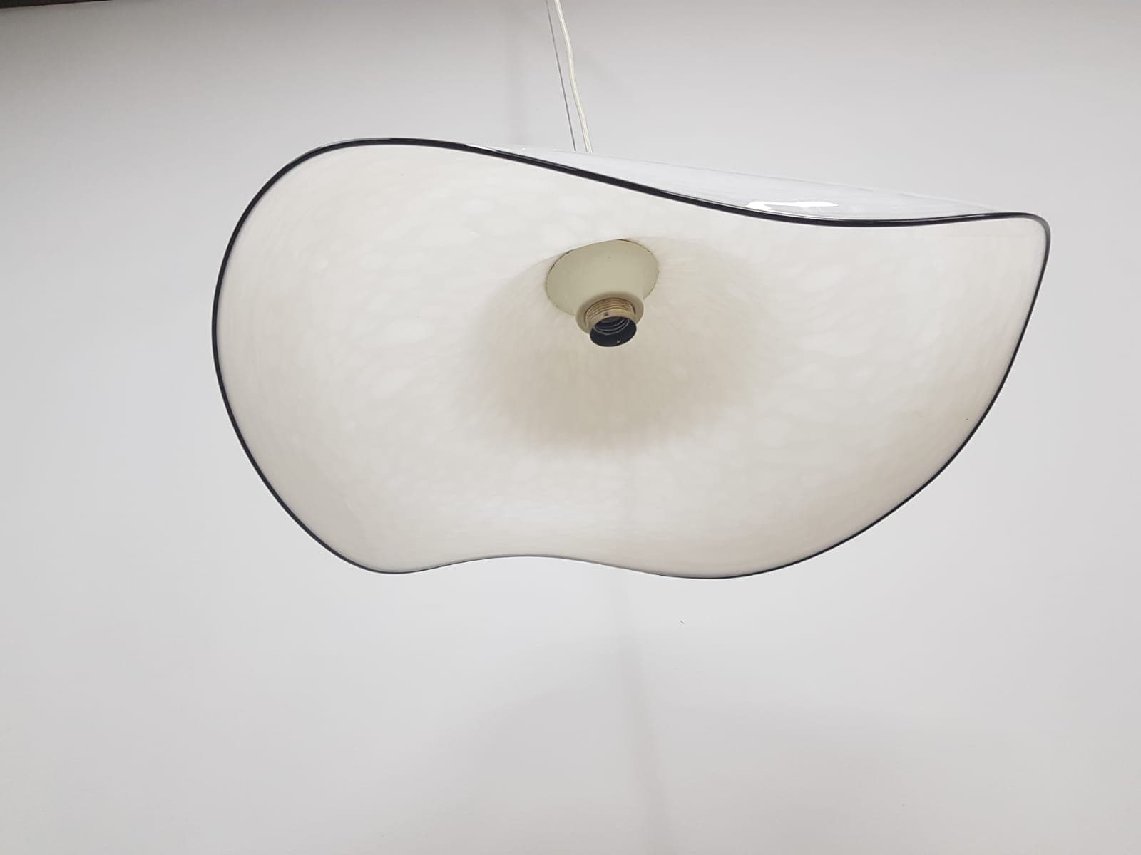 Murano pendant lamp, white black, glass, vintage, Italy - 350339