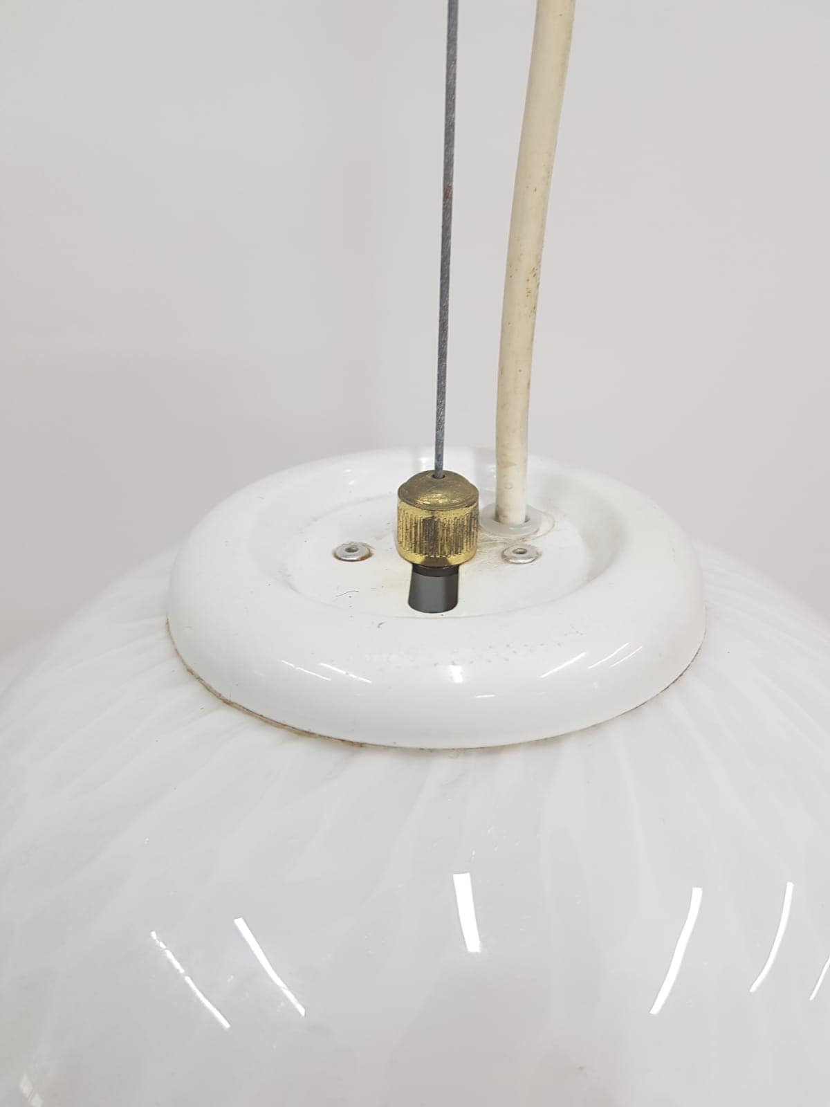 Murano pendant lamp, white black, glass, vintage, Italy - 350338