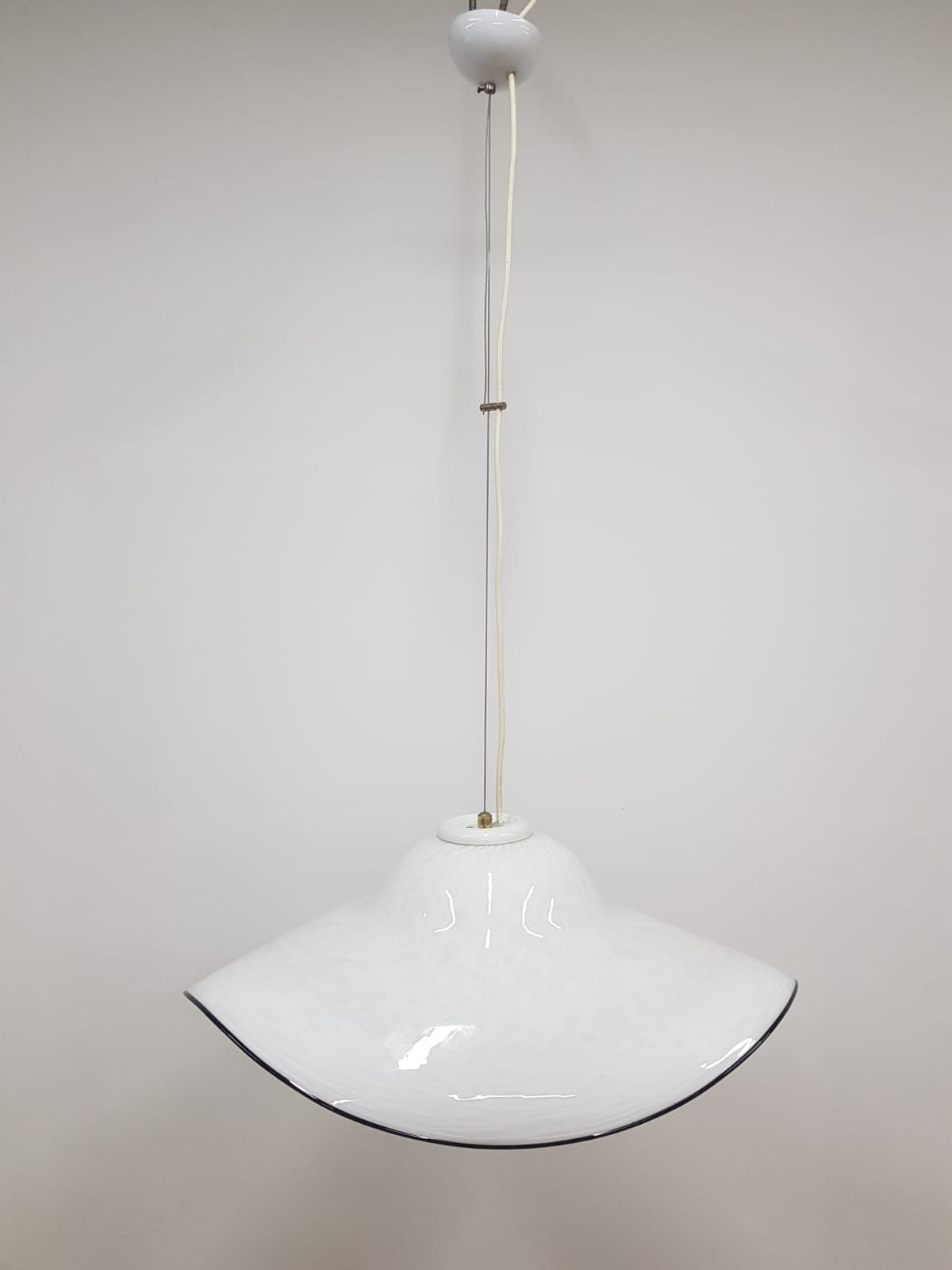 Murano pendant lamp, white black, glass, vintage, Italy - 350337