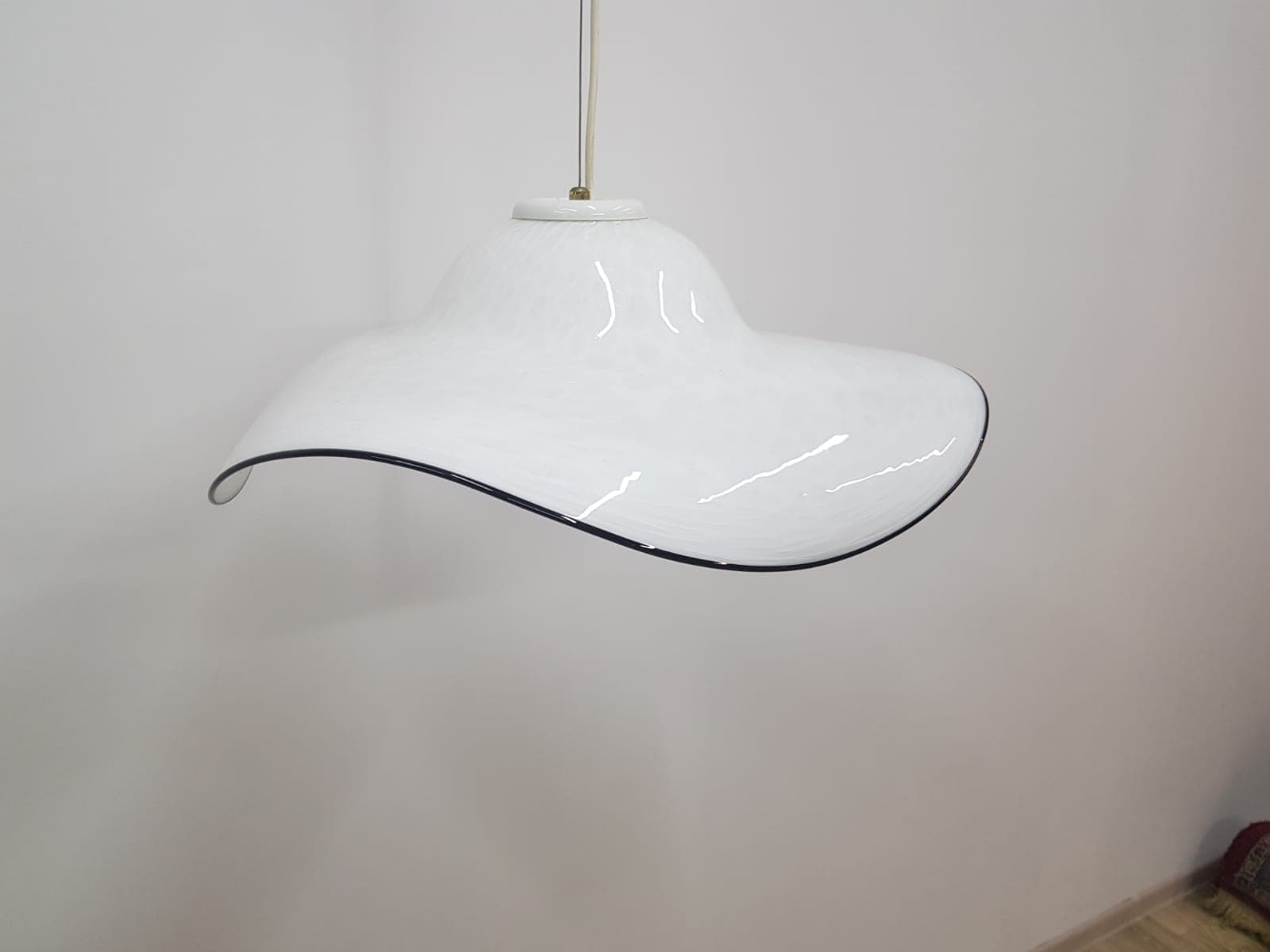 Murano pendant lamp, white black, glass, vintage, Italy - 350333