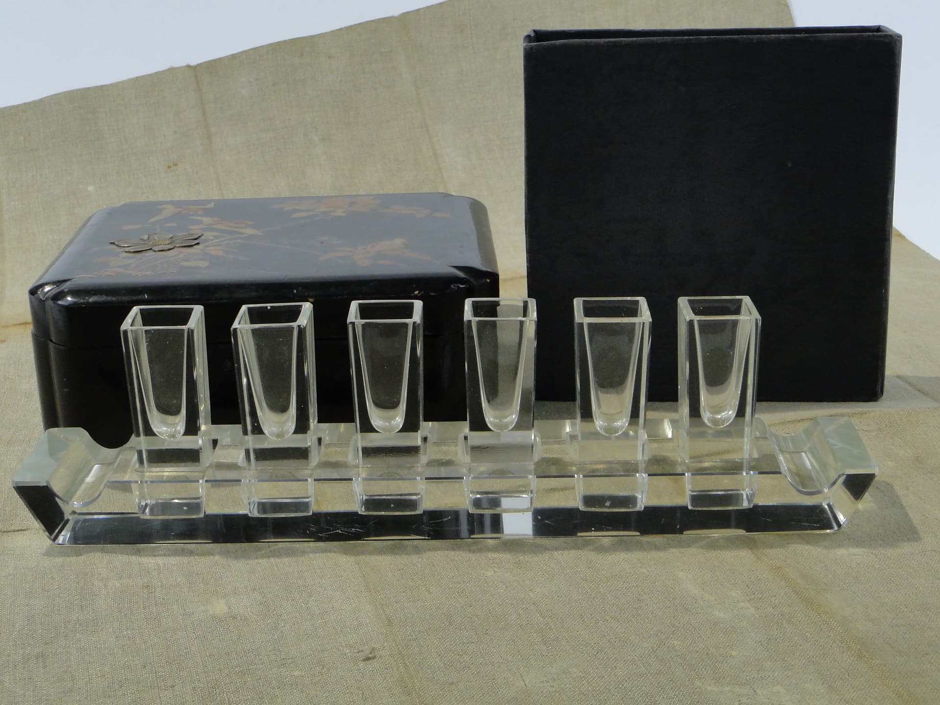 Liqueur Set Wschód, transparent crystal, Huta Niemen, Poland, 1930s - 350351