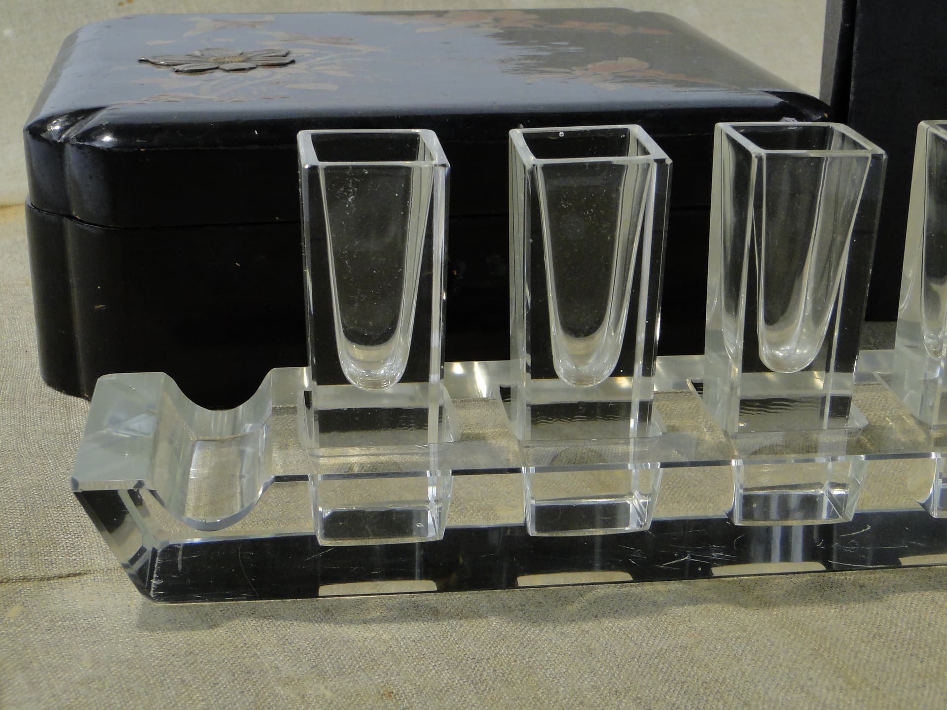 Liqueur Set Wschód, transparent crystal, Huta Niemen, Poland, 1930s - 350354