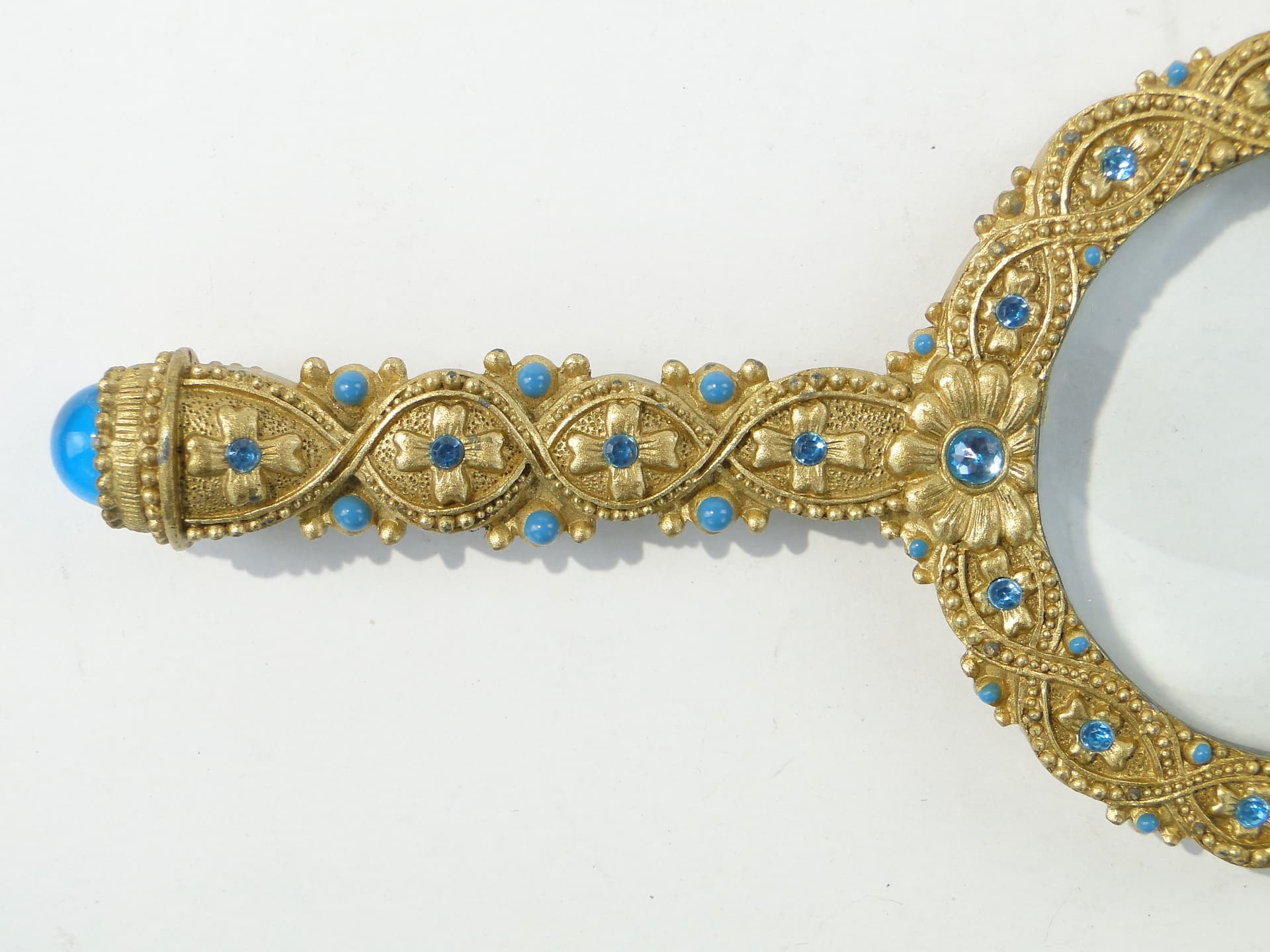 Desk Magnifying Glass, gold brass turquoise glass, Italy, 1950s - 350381
