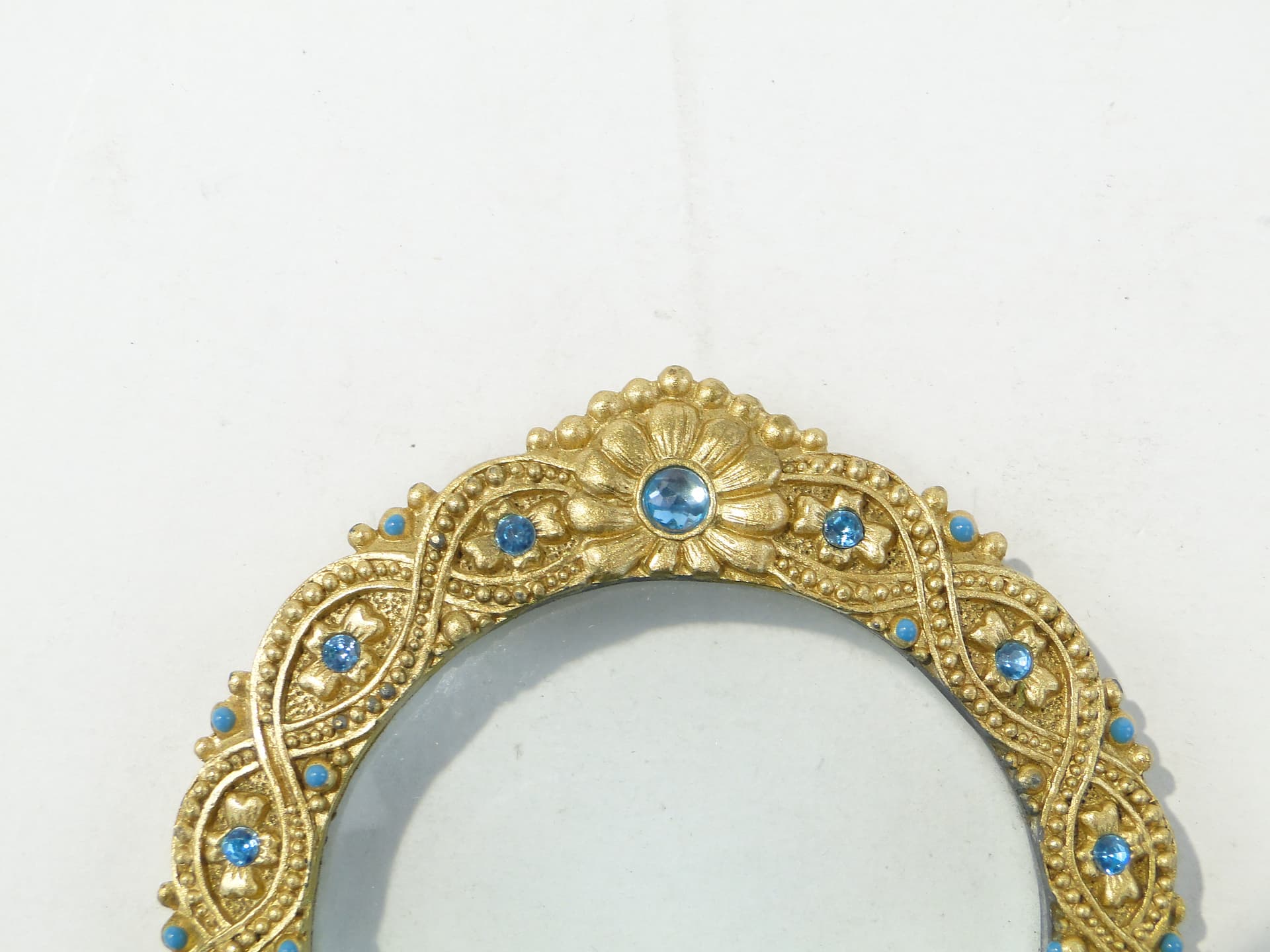 Desk Magnifying Glass, gold brass turquoise glass, Italy, 1950s - 350382