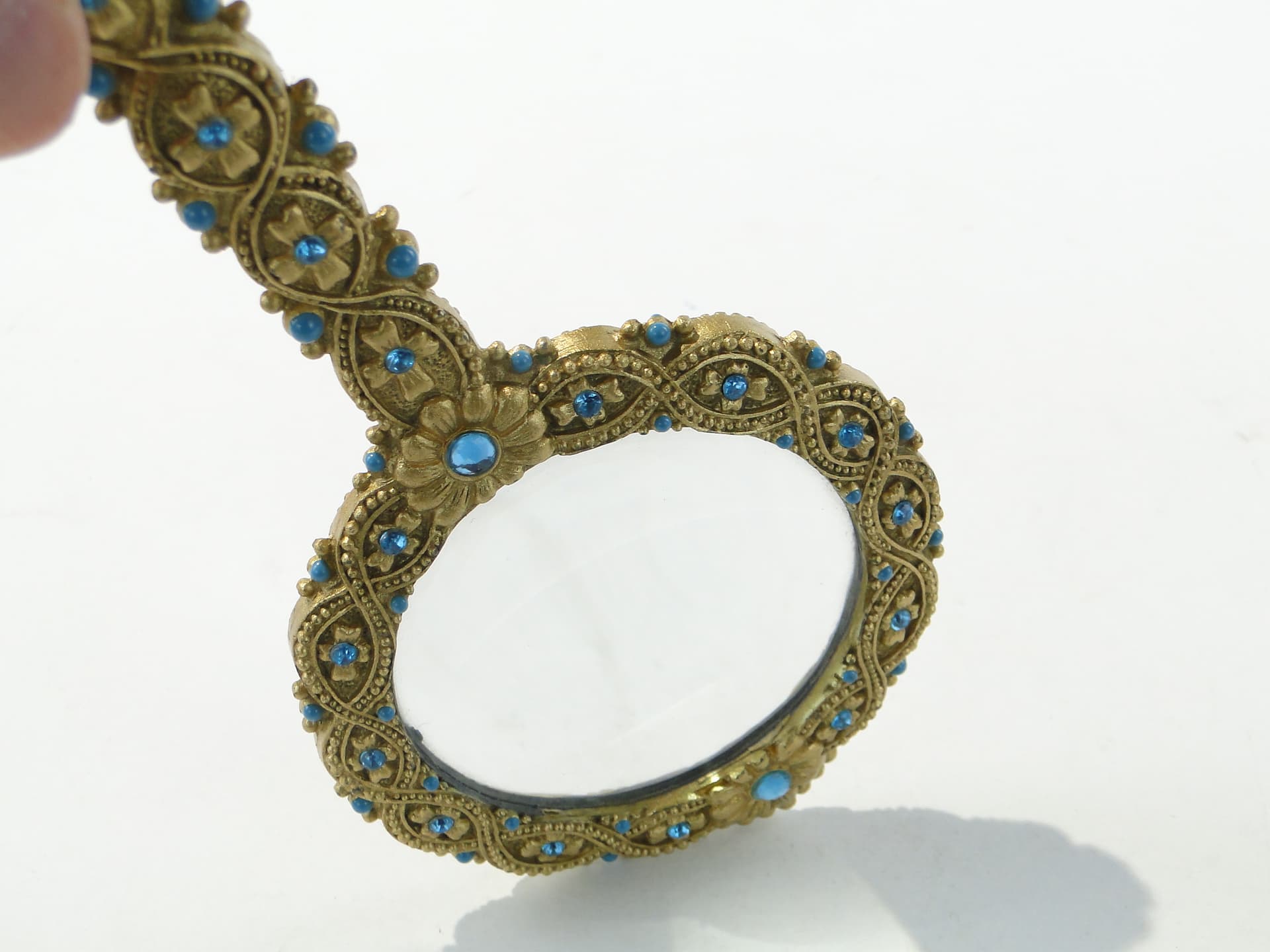 Desk Magnifying Glass, gold brass turquoise glass, Italy, 1950s - 350384